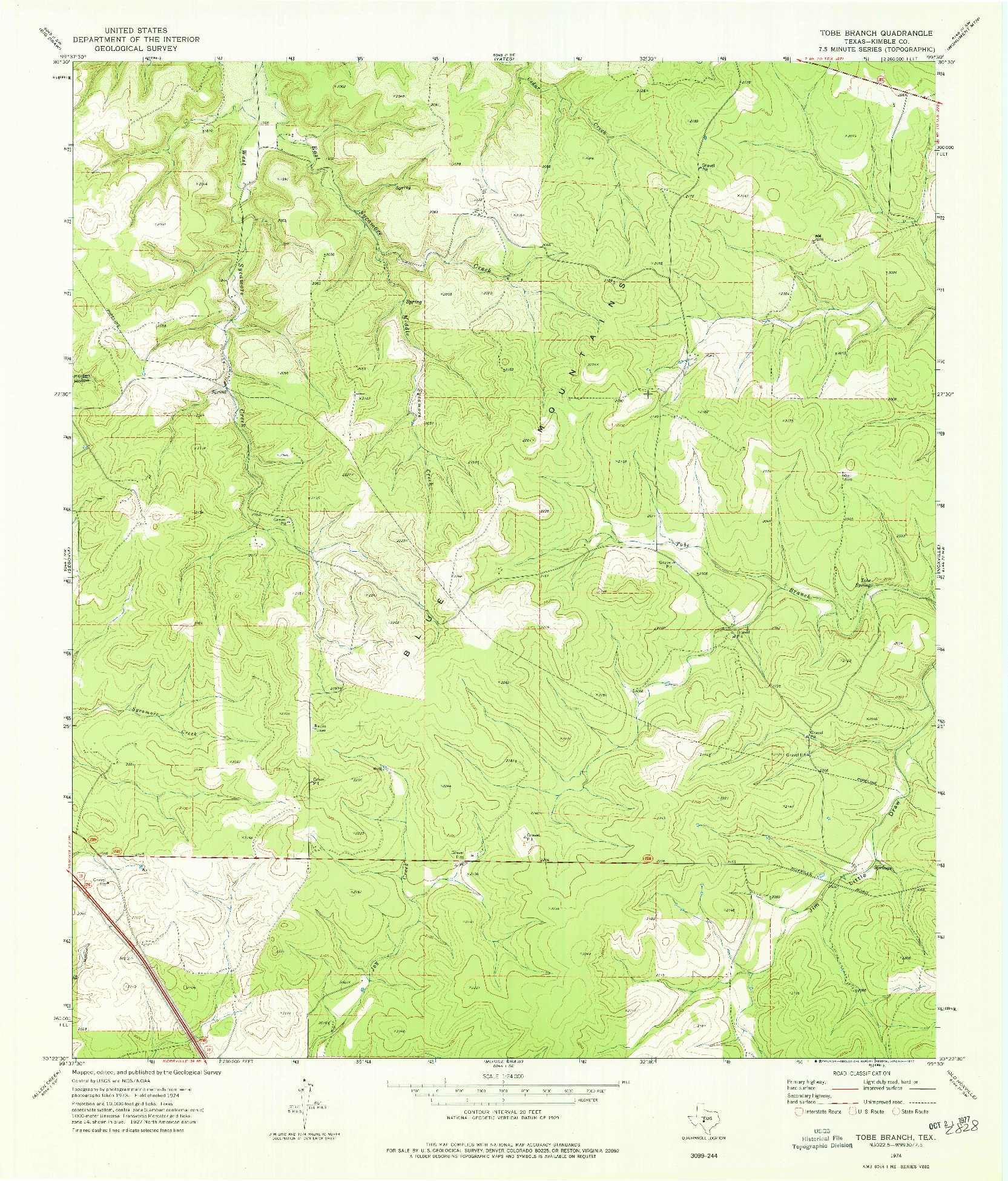 USGS 1:24000-SCALE QUADRANGLE FOR TOBE BRANCH, TX 1974
