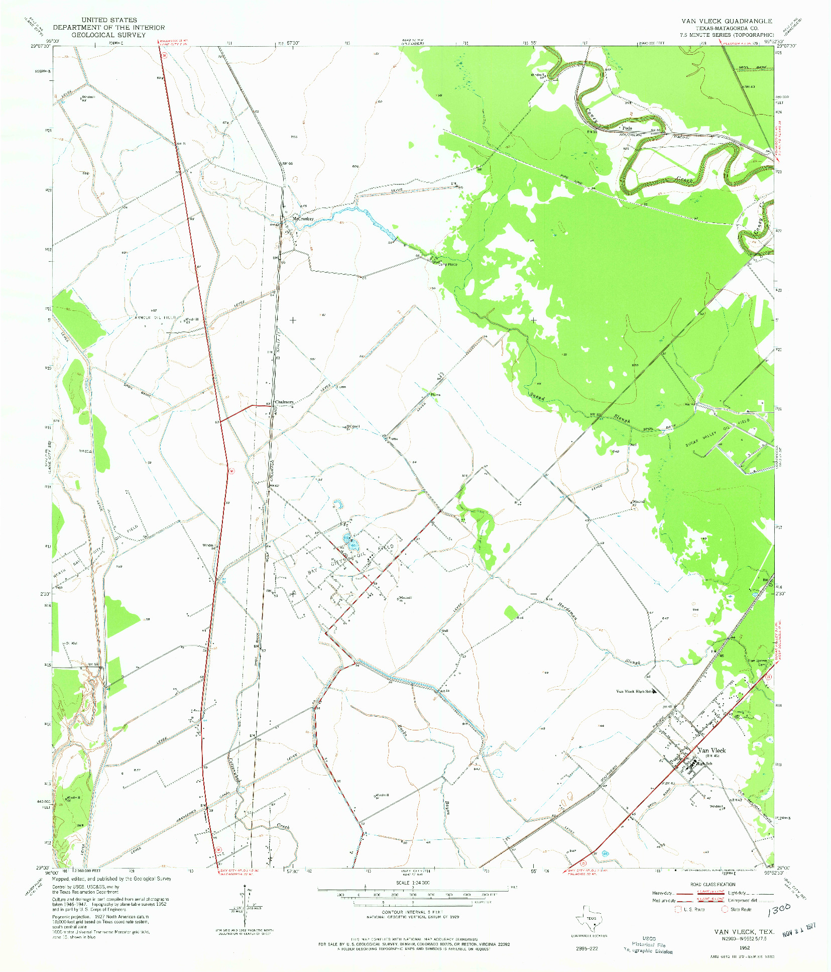 USGS 1:24000-SCALE QUADRANGLE FOR VAN VLECK, TX 1952