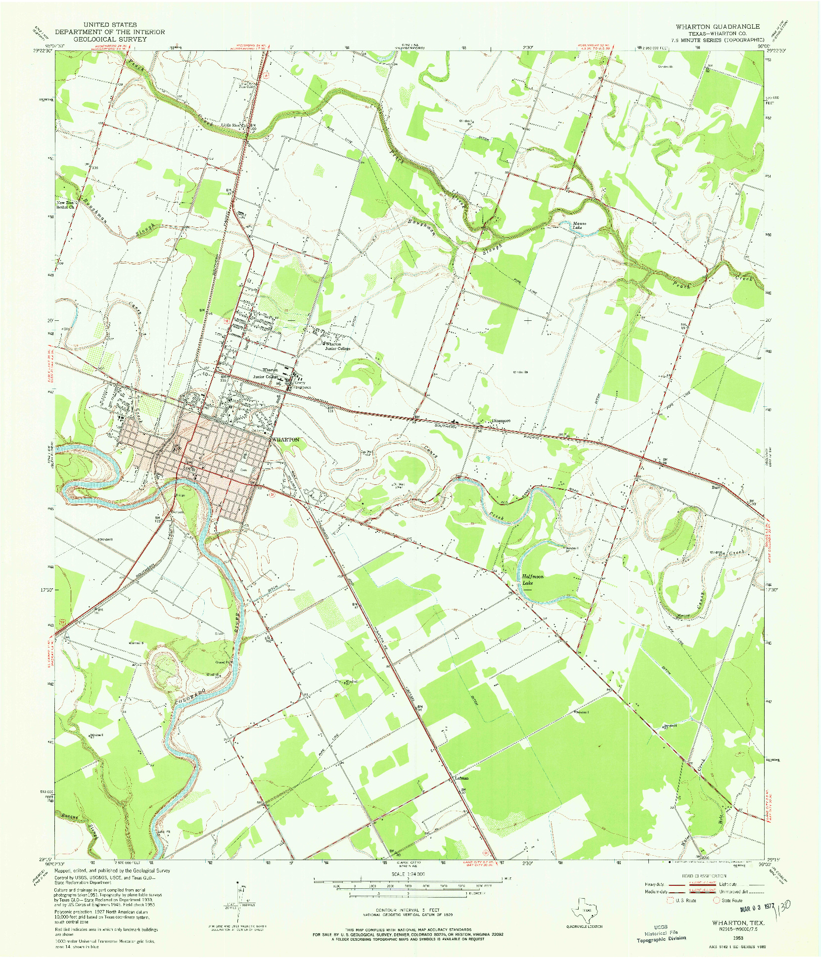 USGS 1:24000-SCALE QUADRANGLE FOR WHARTON, TX 1953