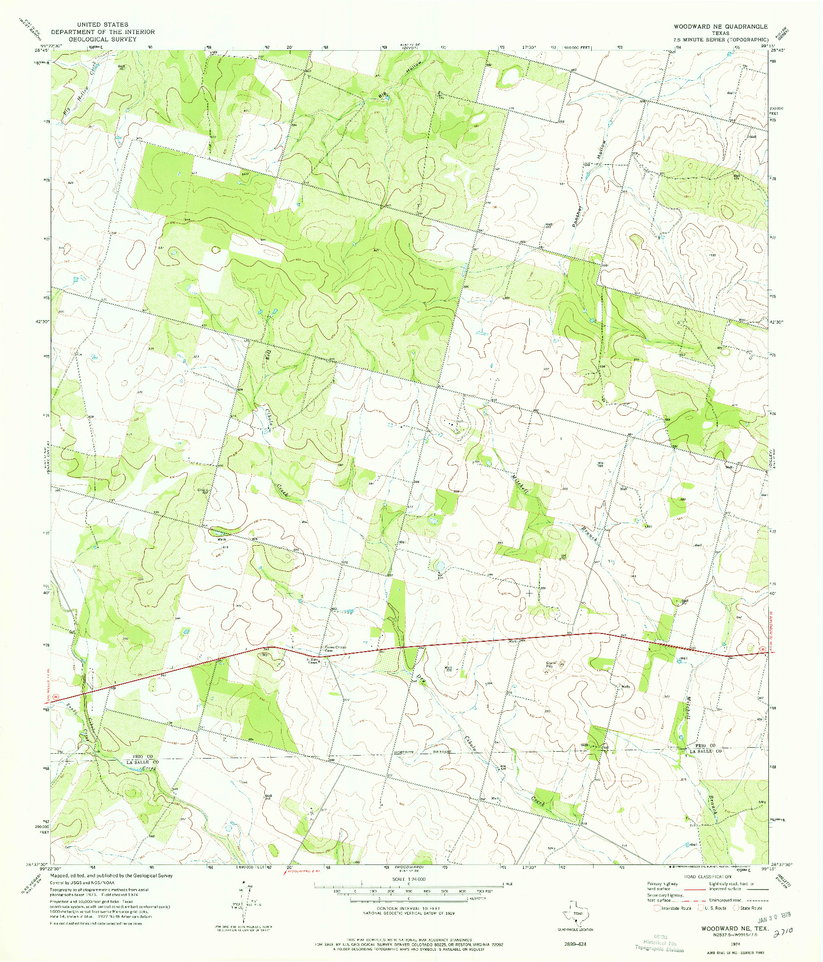 USGS 1:24000-SCALE QUADRANGLE FOR WOODWARD NE, TX 1974
