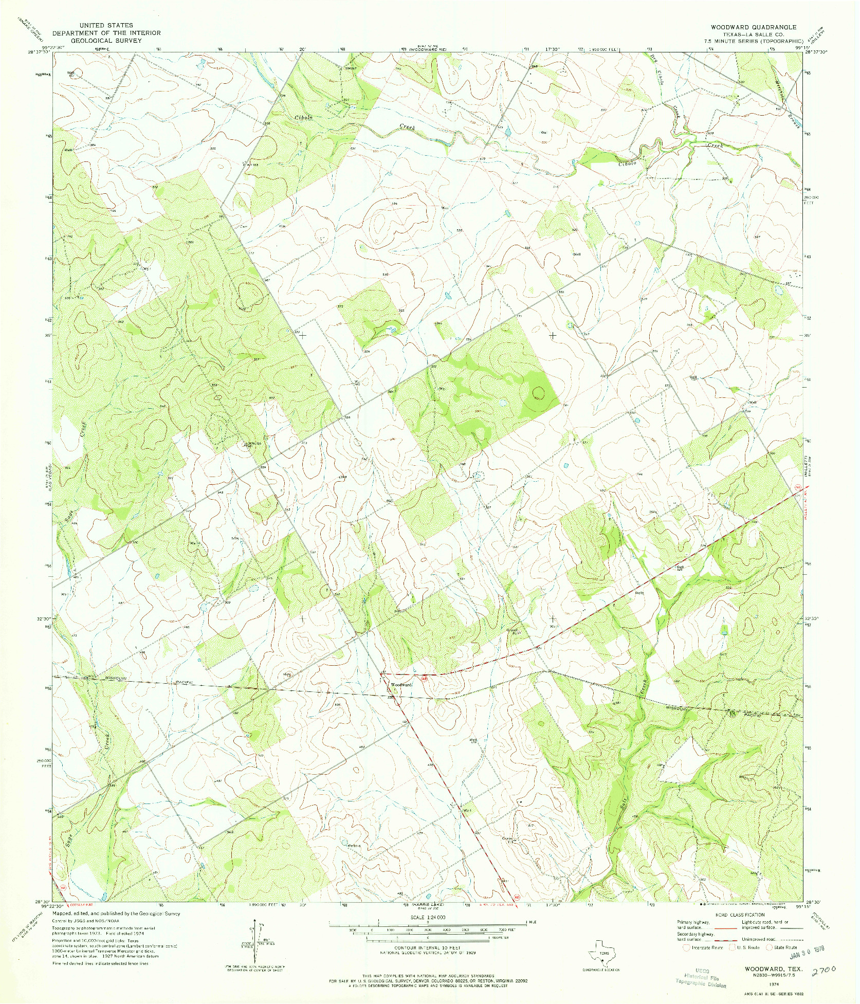 USGS 1:24000-SCALE QUADRANGLE FOR WOODWARD, TX 1974