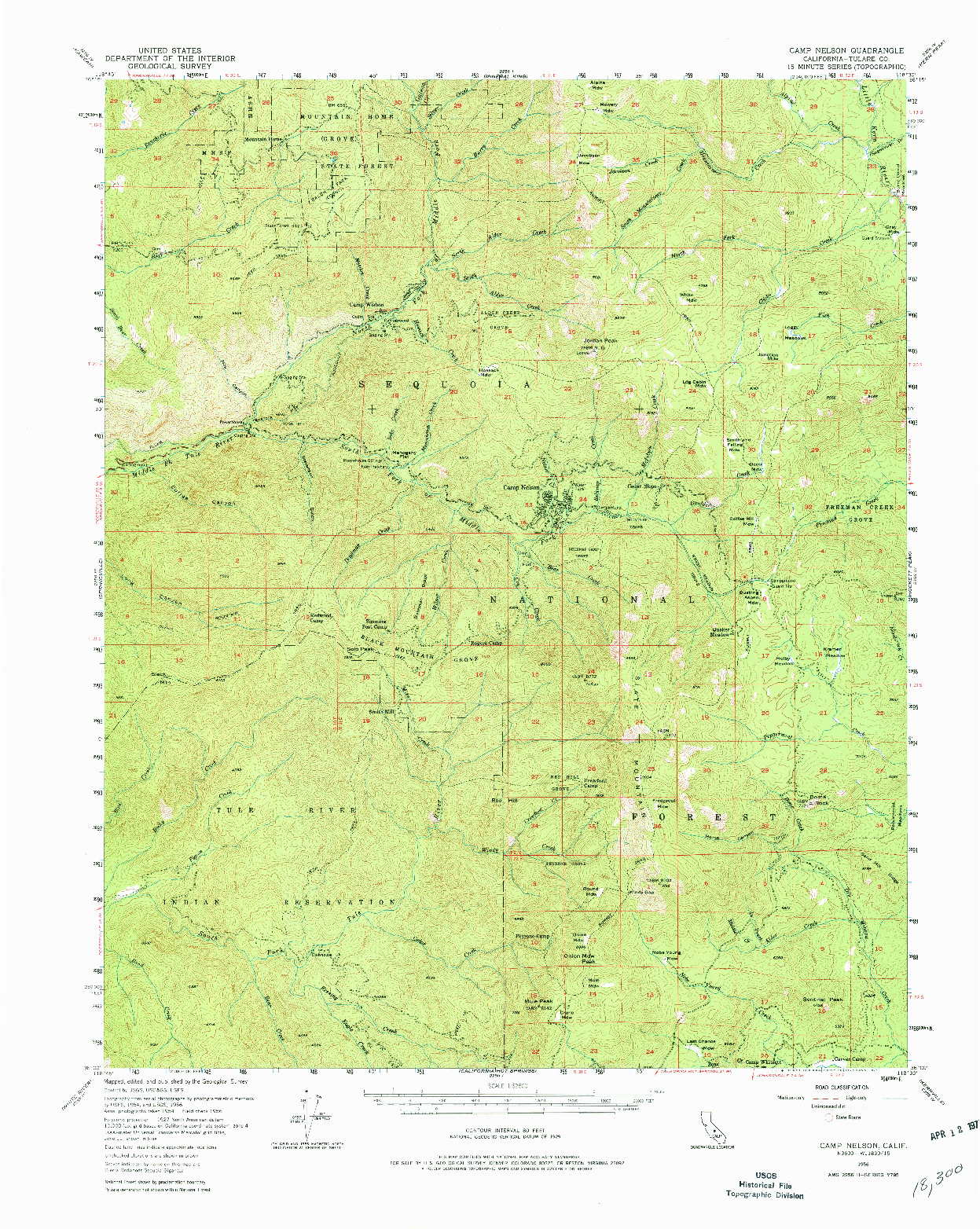 USGS 1:62500-SCALE QUADRANGLE FOR CAMP NELSON, CA 1956