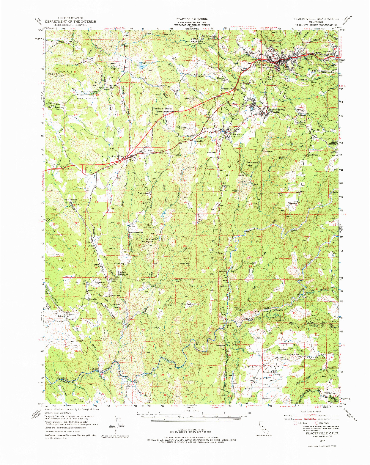 USGS 1:62500-SCALE QUADRANGLE FOR PLACERVILLE, CA 1949