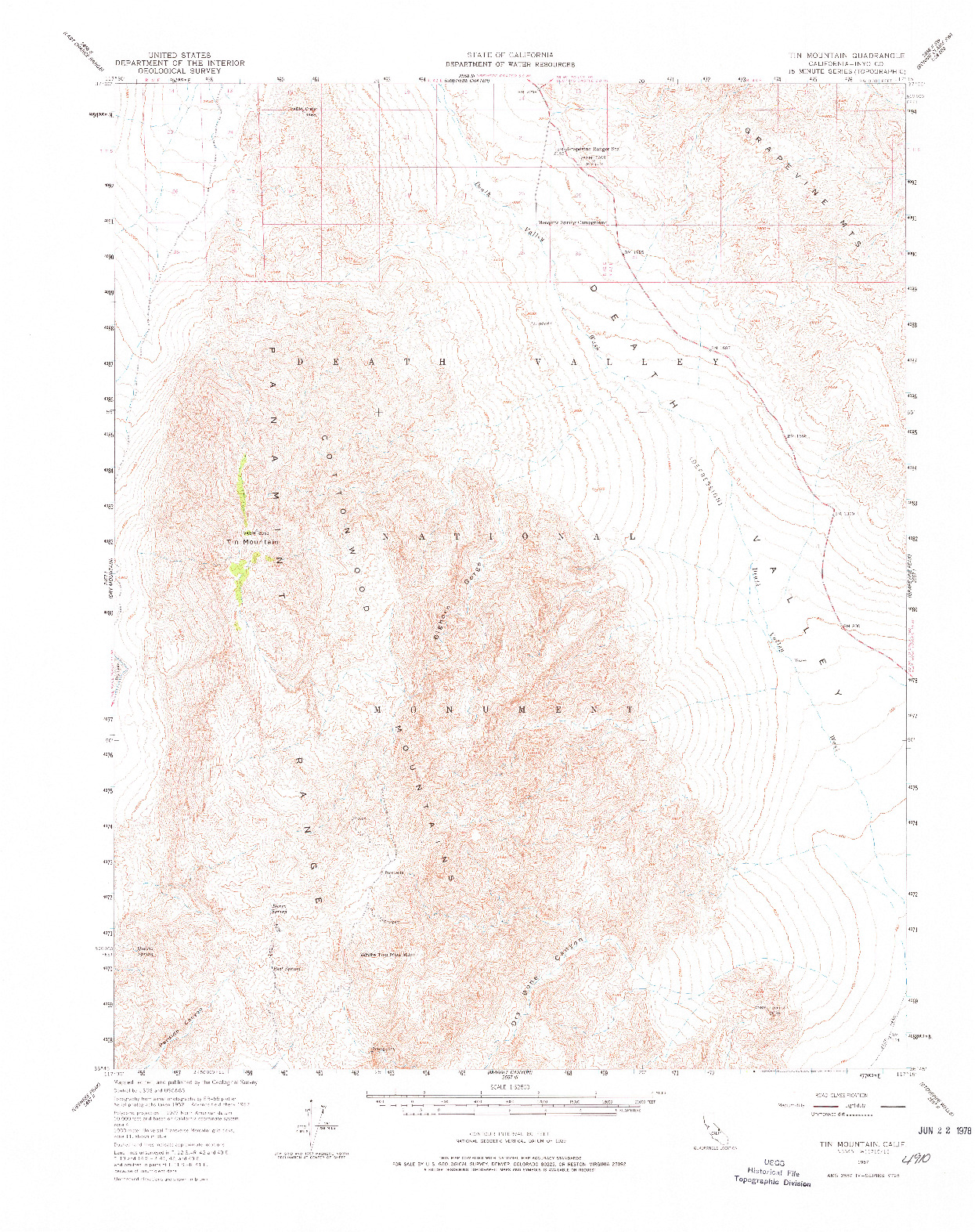 USGS 1:62500-SCALE QUADRANGLE FOR TIN MOUNTAIN, CA 1957