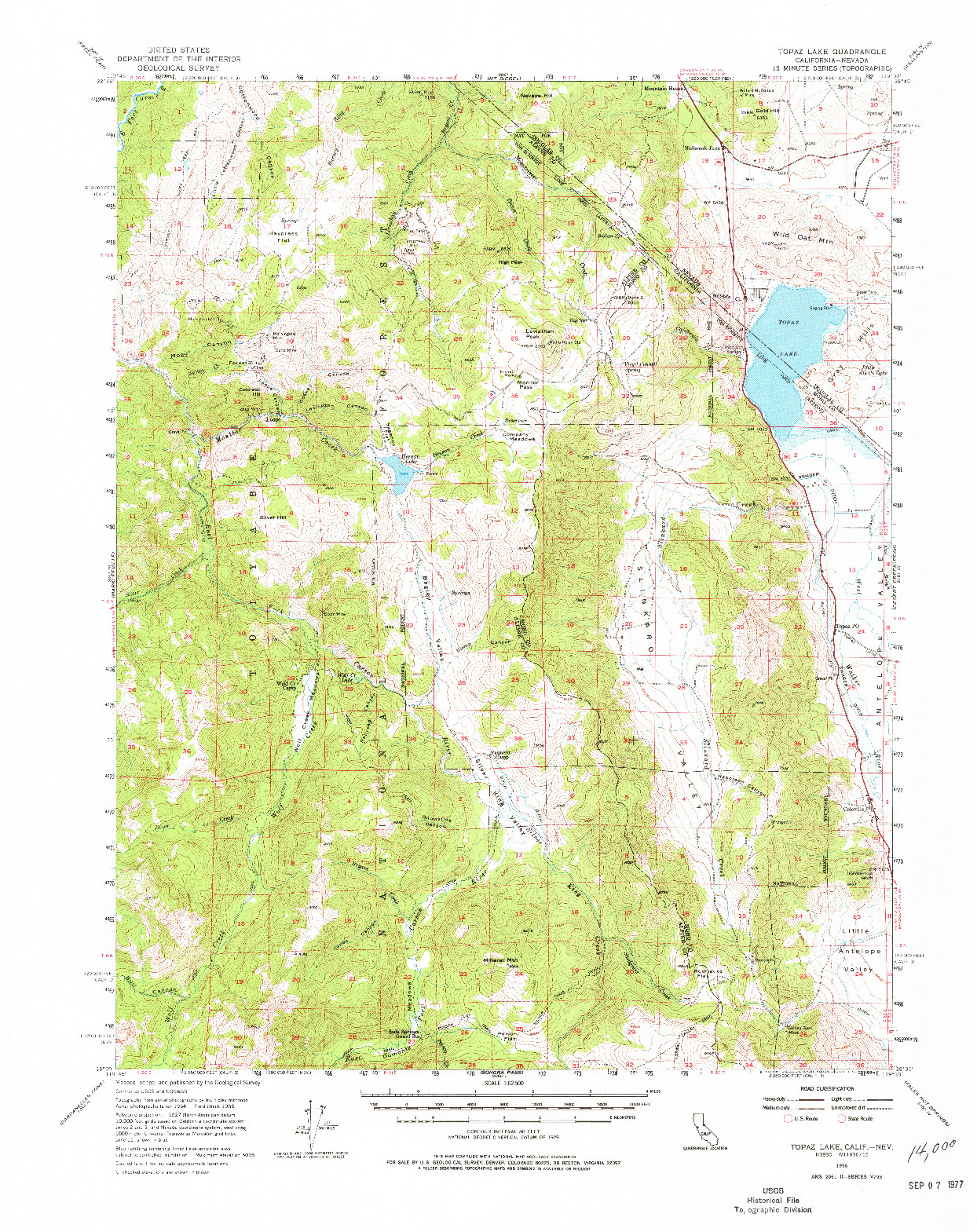 USGS 1:62500-SCALE QUADRANGLE FOR TOPAZ LAKE, CA 1956