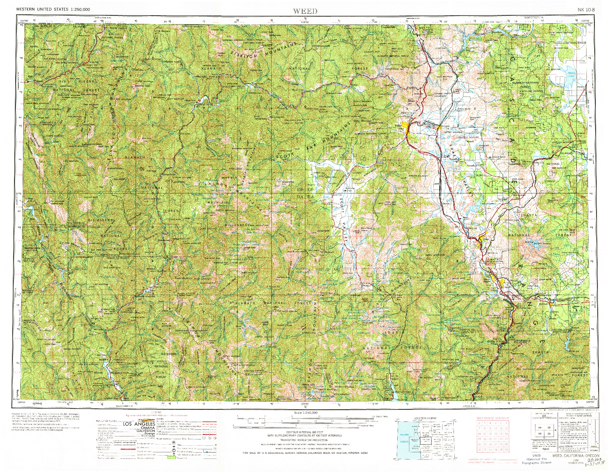 USGS 1:250000-SCALE QUADRANGLE FOR WEED, CA 1958