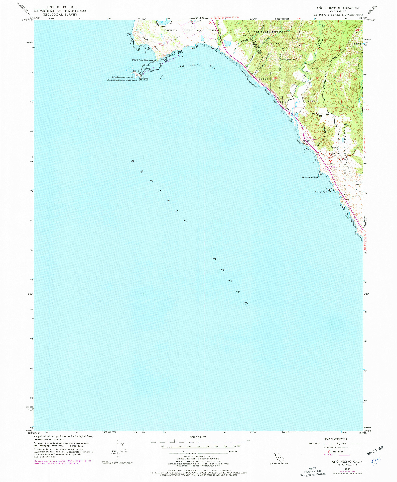 USGS 1:24000-SCALE QUADRANGLE FOR ANO NUEVO, CA 1955