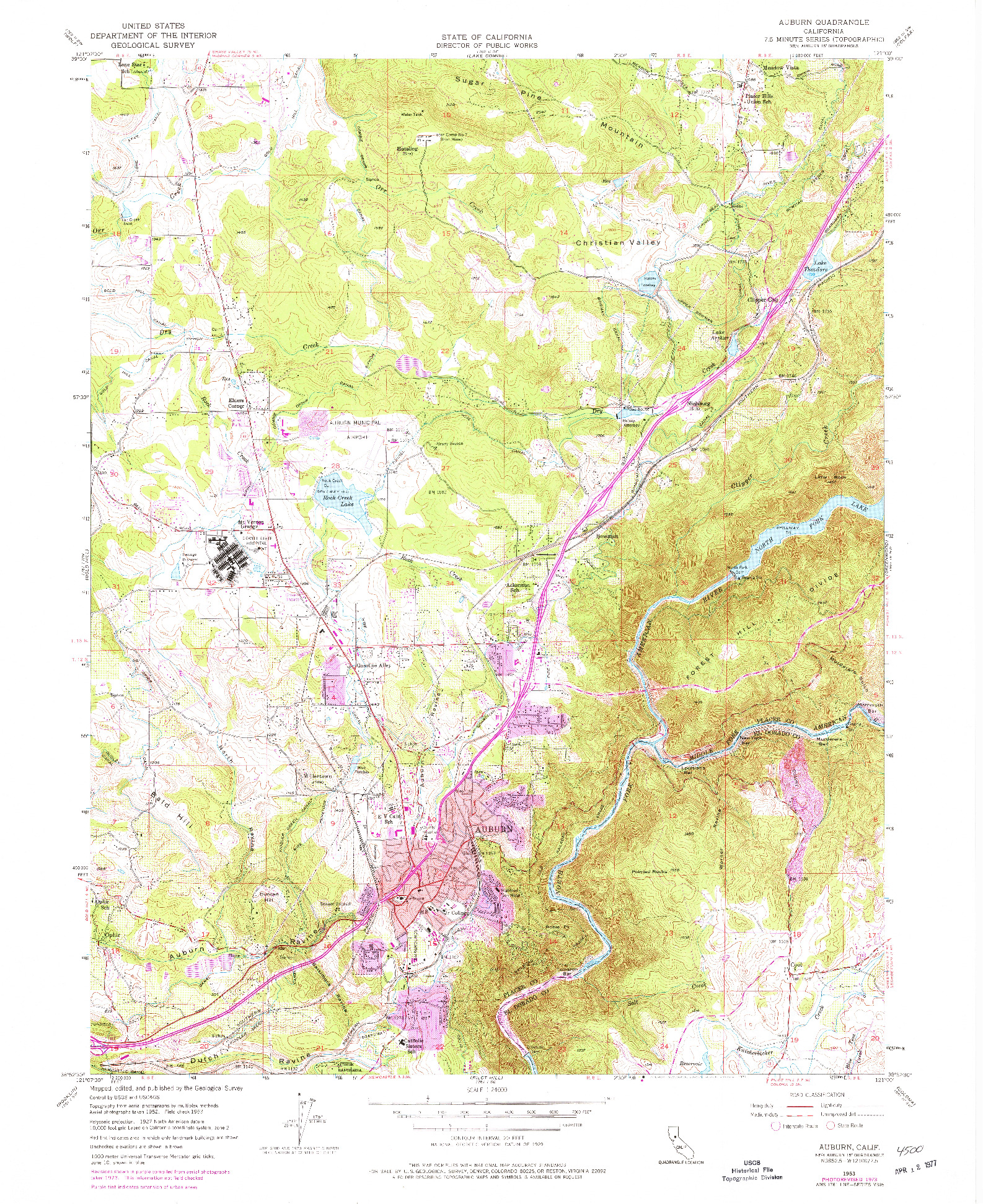 USGS 1:24000-SCALE QUADRANGLE FOR AUBURN, CA 1953