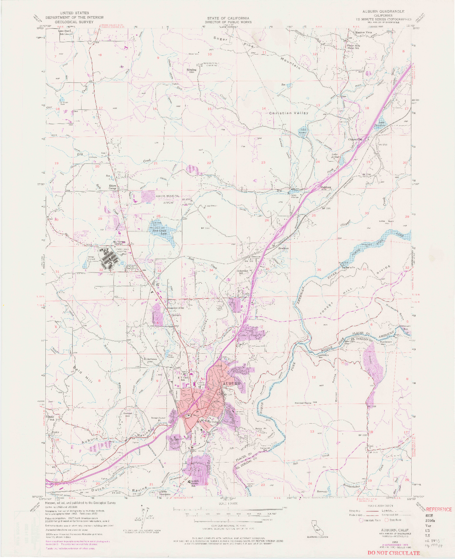 USGS 1:24000-SCALE QUADRANGLE FOR AUBURN, CA 1953