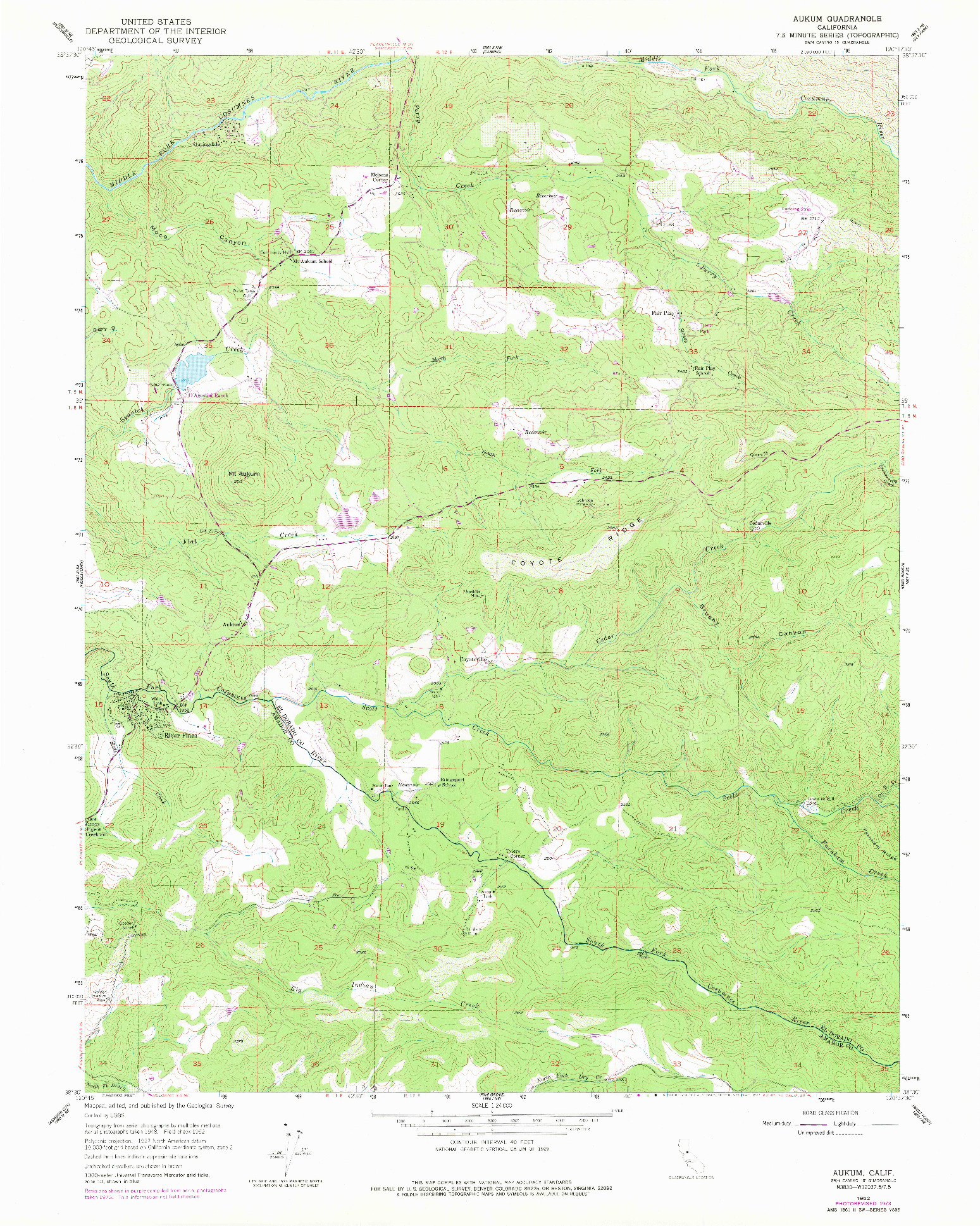 USGS 1:24000-SCALE QUADRANGLE FOR AUKUM, CA 1952