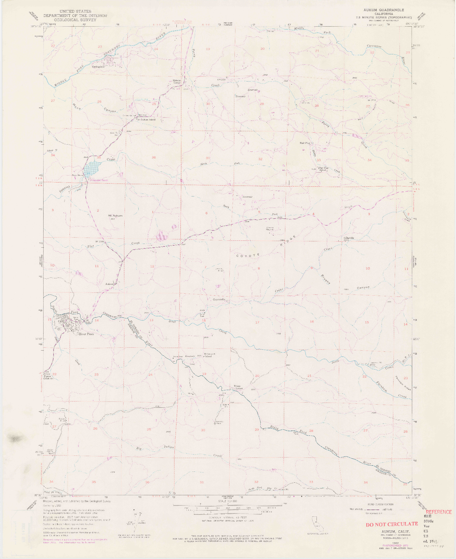 USGS 1:24000-SCALE QUADRANGLE FOR AUKUM, CA 1952