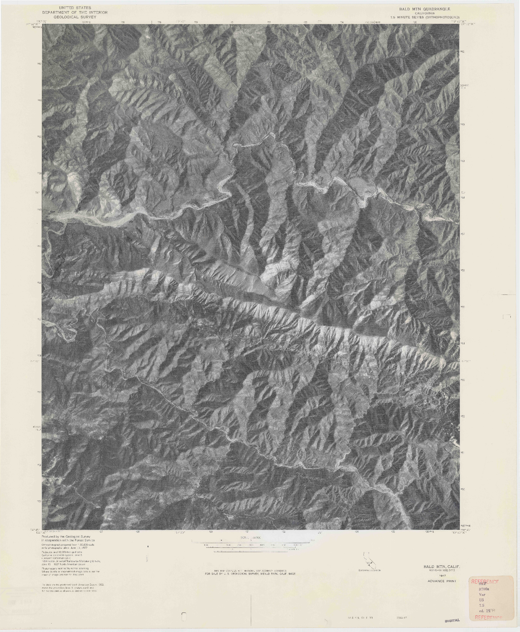 USGS 1:24000-SCALE QUADRANGLE FOR BALD MTN, CA 1977
