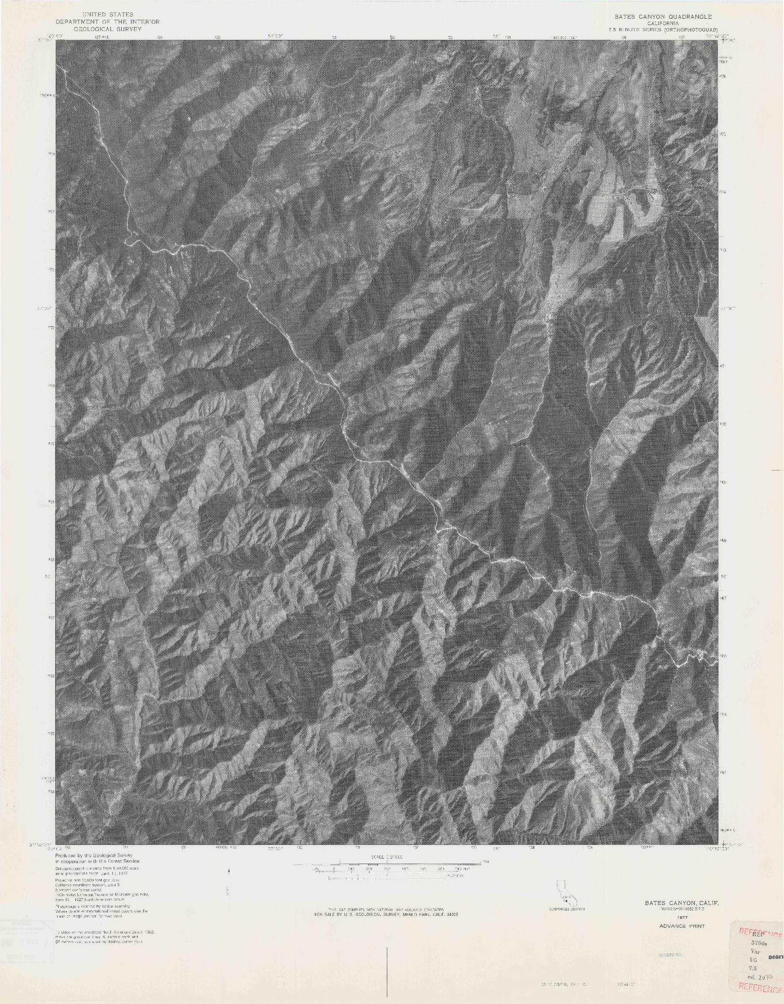 USGS 1:24000-SCALE QUADRANGLE FOR BATES CANYON, CA 1977