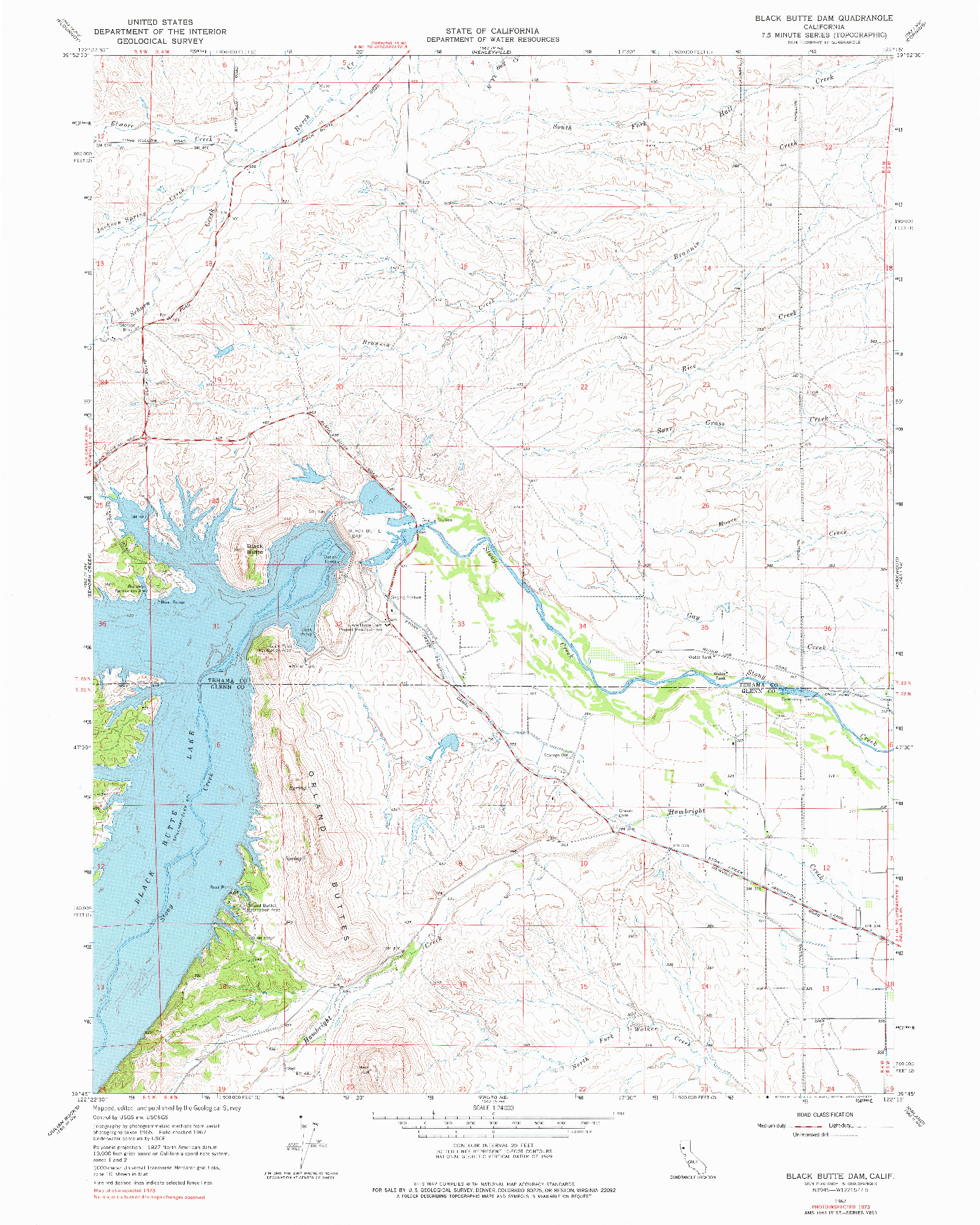 USGS 1:24000-SCALE QUADRANGLE FOR BLACK BUTTE DAM, CA 1967