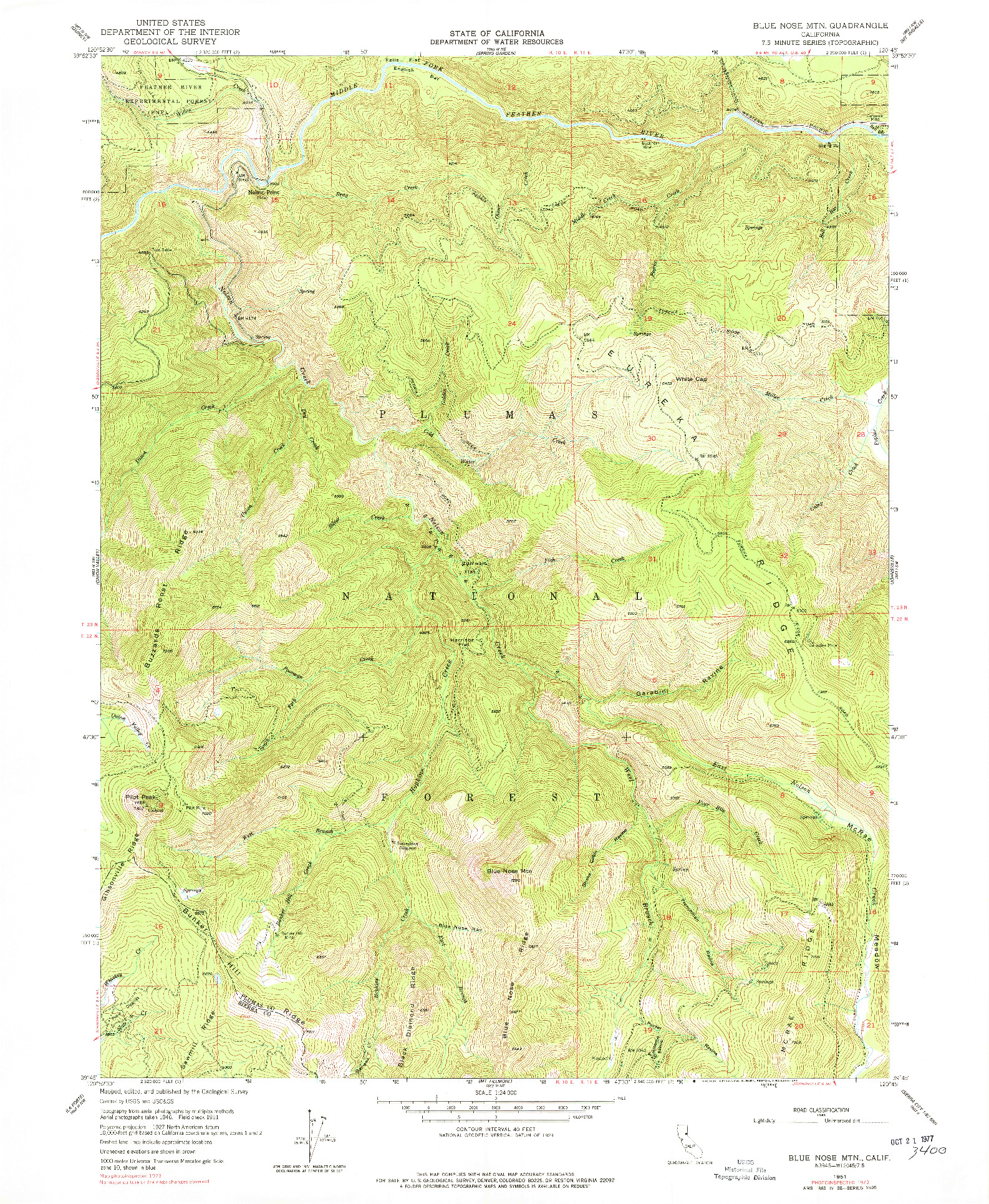 USGS 1:24000-SCALE QUADRANGLE FOR BLUE NOSE MTN, CA 1951