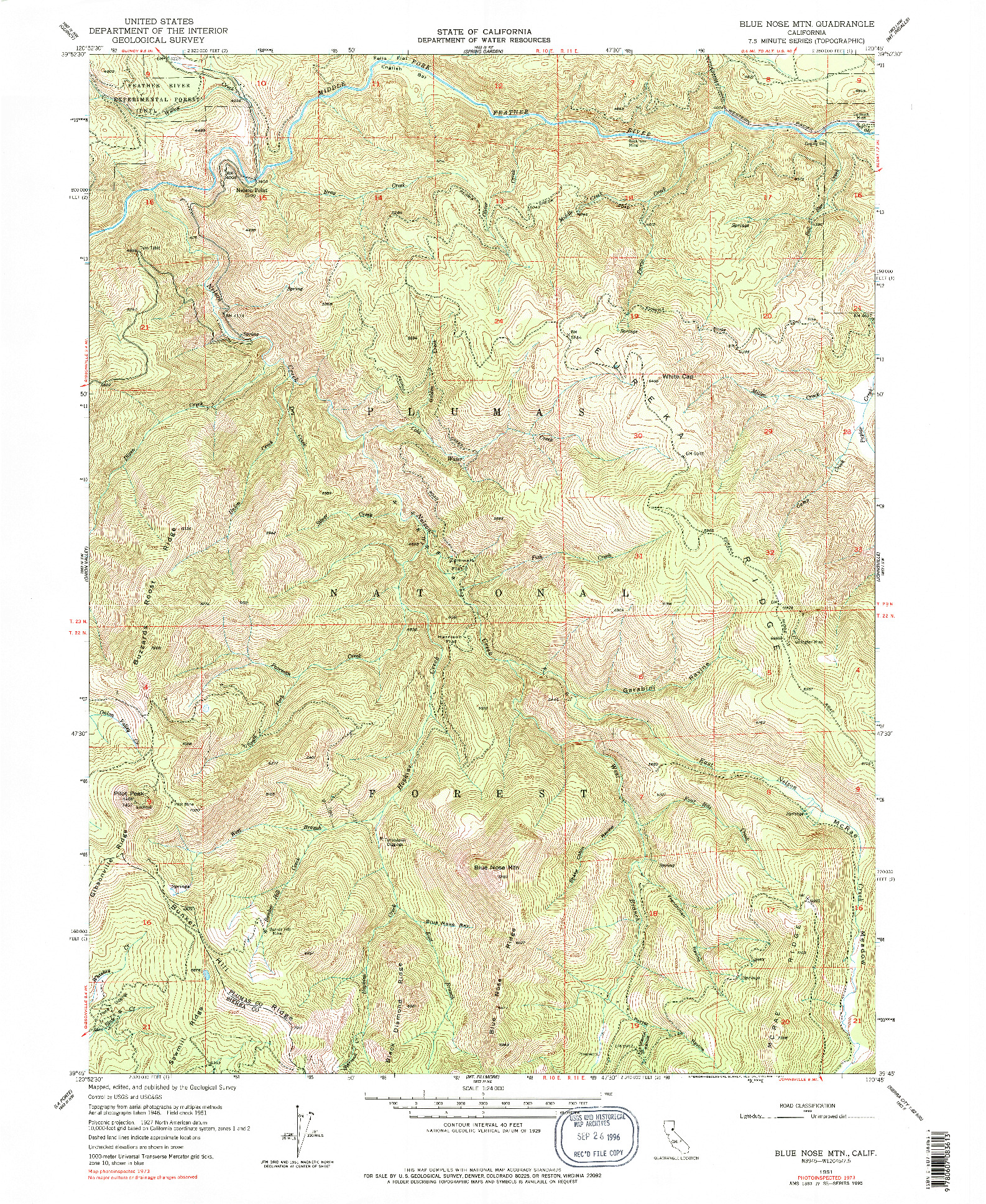 USGS 1:24000-SCALE QUADRANGLE FOR BLUE NOSE MTN, CA 1951