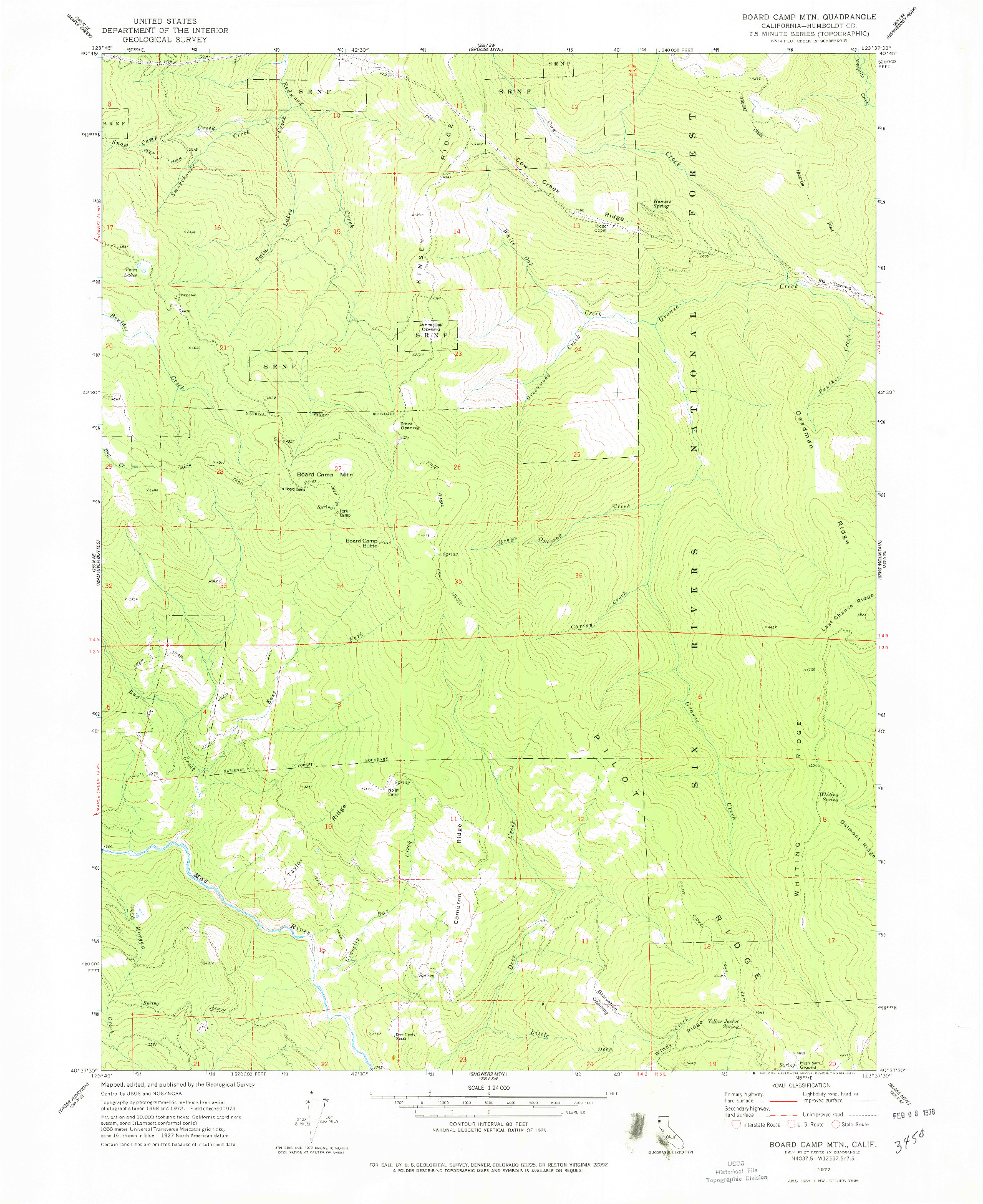 USGS 1:24000-SCALE QUADRANGLE FOR BOARD CAMP MTN, CA 1977