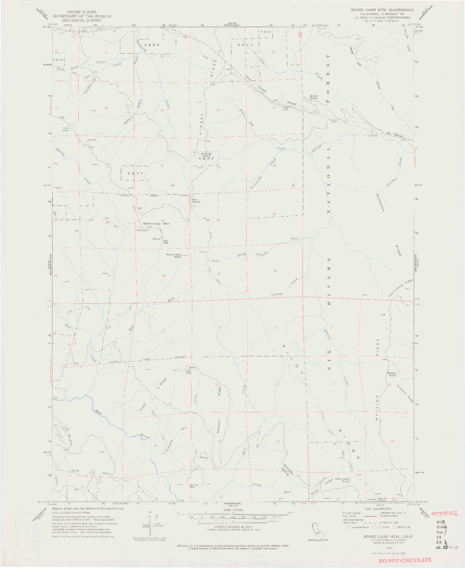 USGS 1:24000-SCALE QUADRANGLE FOR BOARD CAMP MTN, CA 1977