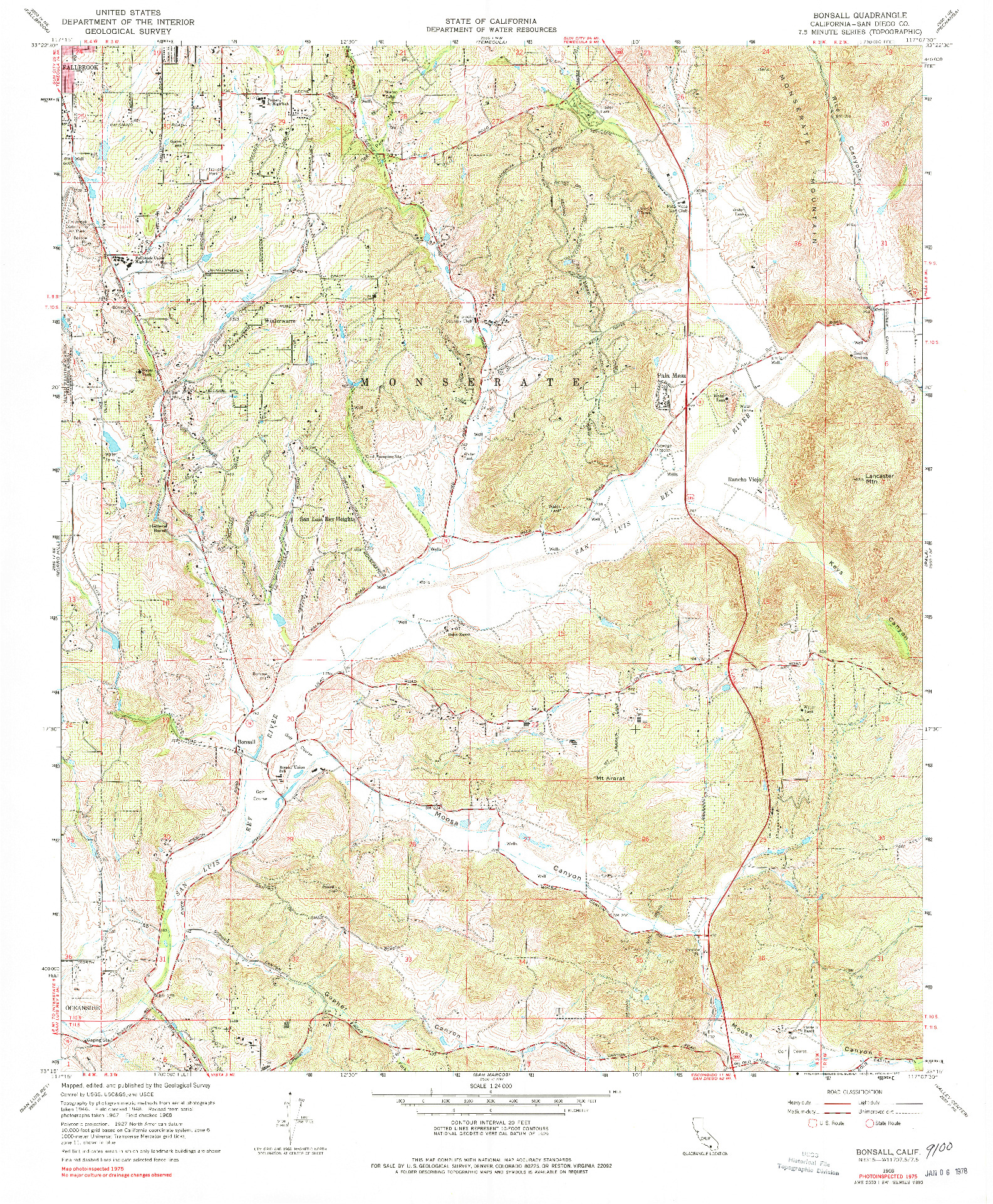 USGS 1:24000-SCALE QUADRANGLE FOR BONSALL, CA 1968