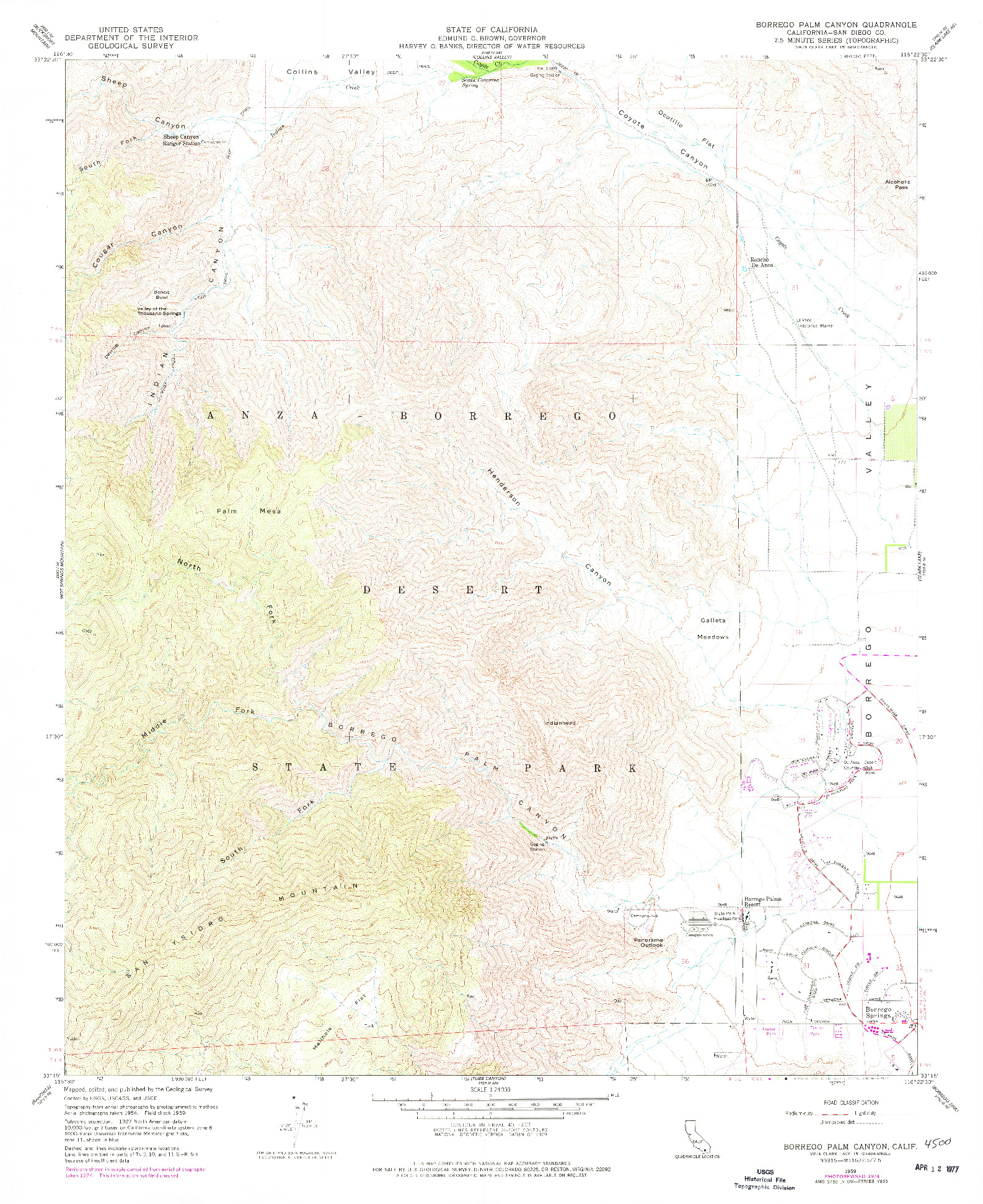 USGS 1:24000-SCALE QUADRANGLE FOR BORREGO PALM CANYON, CA 1959