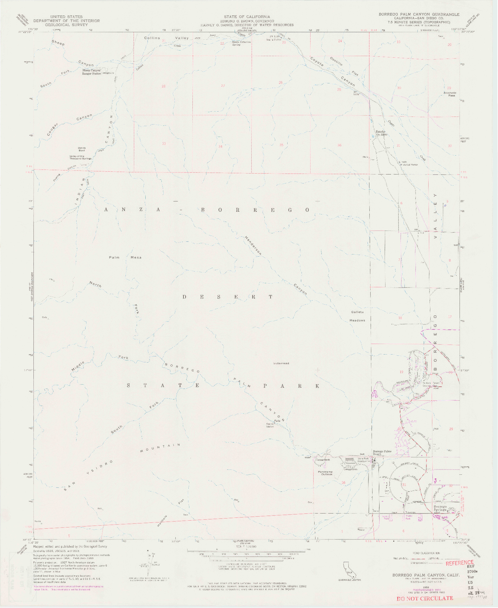 USGS 1:24000-SCALE QUADRANGLE FOR BORREGO PALM CANYON, CA 1959