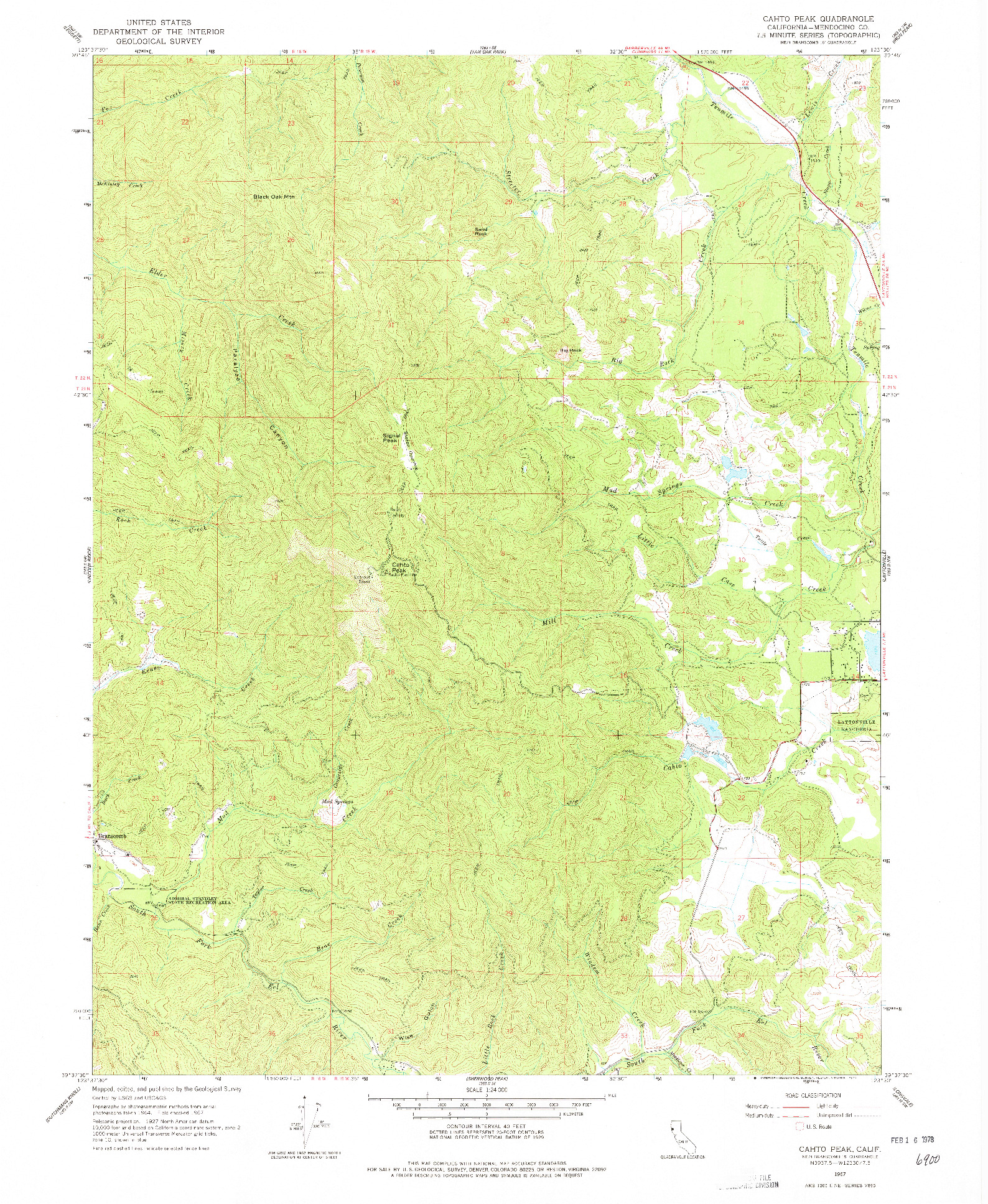 USGS 1:24000-SCALE QUADRANGLE FOR CAHTO PEAK, CA 1967