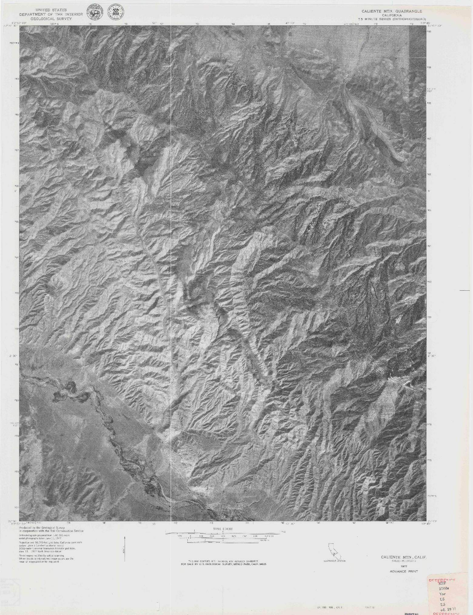 USGS 1:24000-SCALE QUADRANGLE FOR CALIENTE MTN, CA 1977