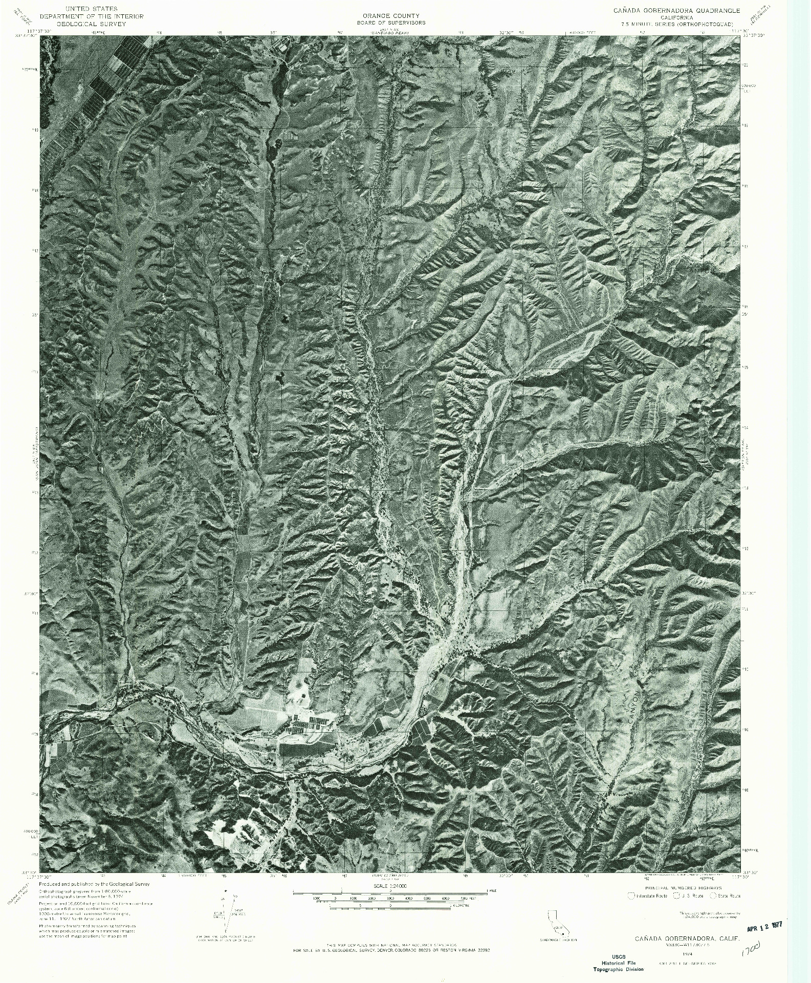 USGS 1:24000-SCALE QUADRANGLE FOR CANADA GOBERNADORA, CA 1974