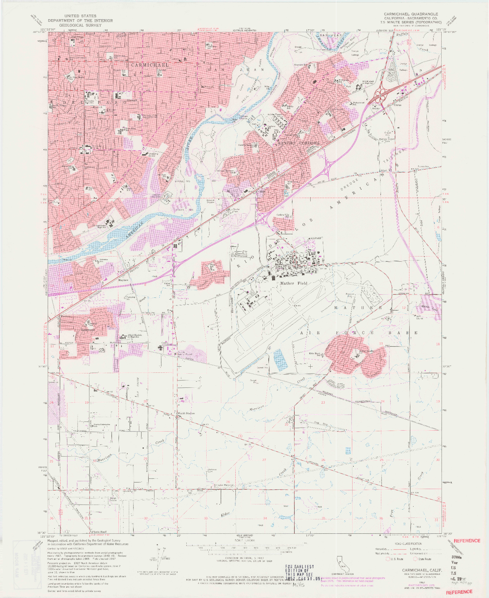 USGS 1:24000-SCALE QUADRANGLE FOR CARMICHAEL, CA 1967