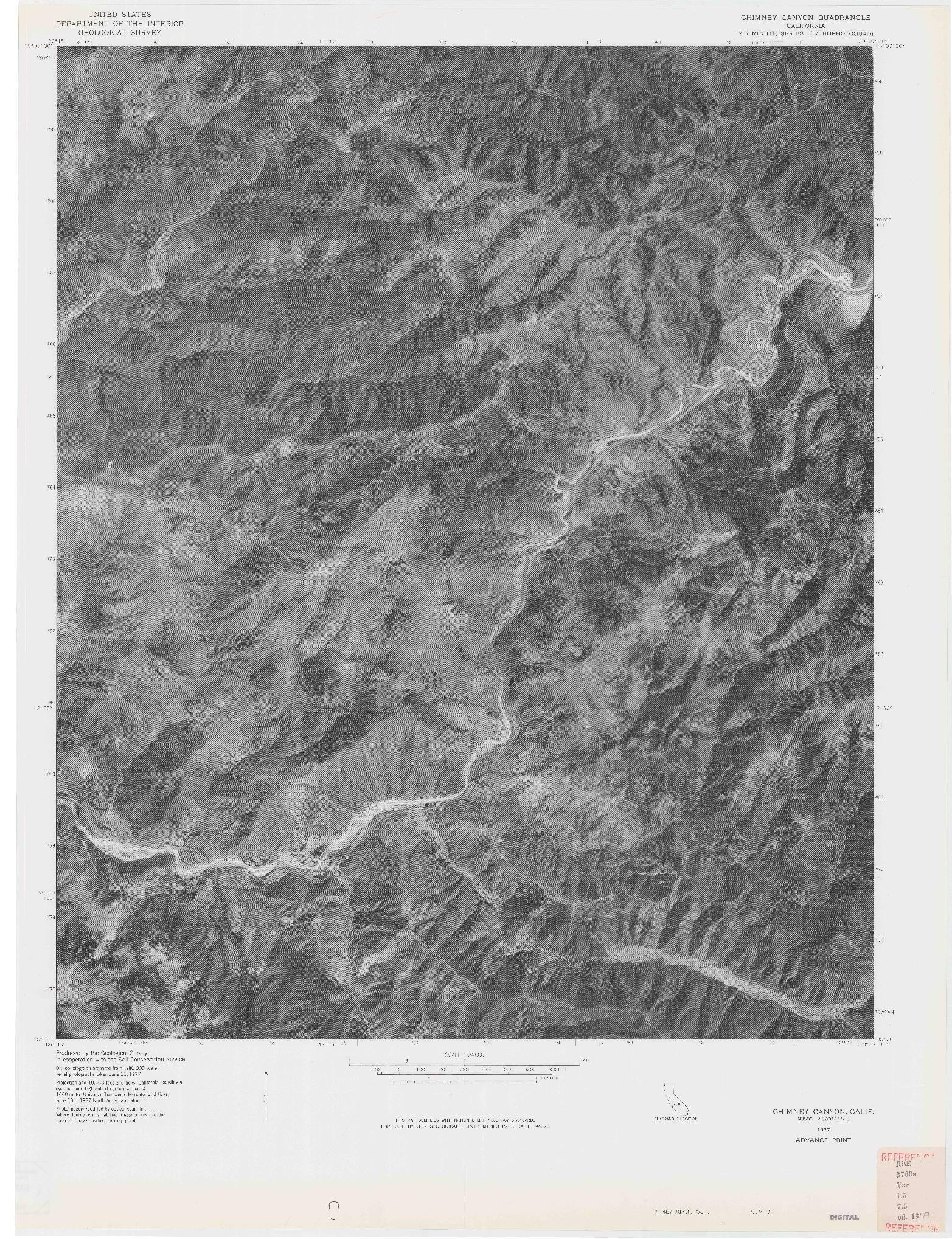 USGS 1:24000-SCALE QUADRANGLE FOR CHIMNEY CANYON, CA 1977