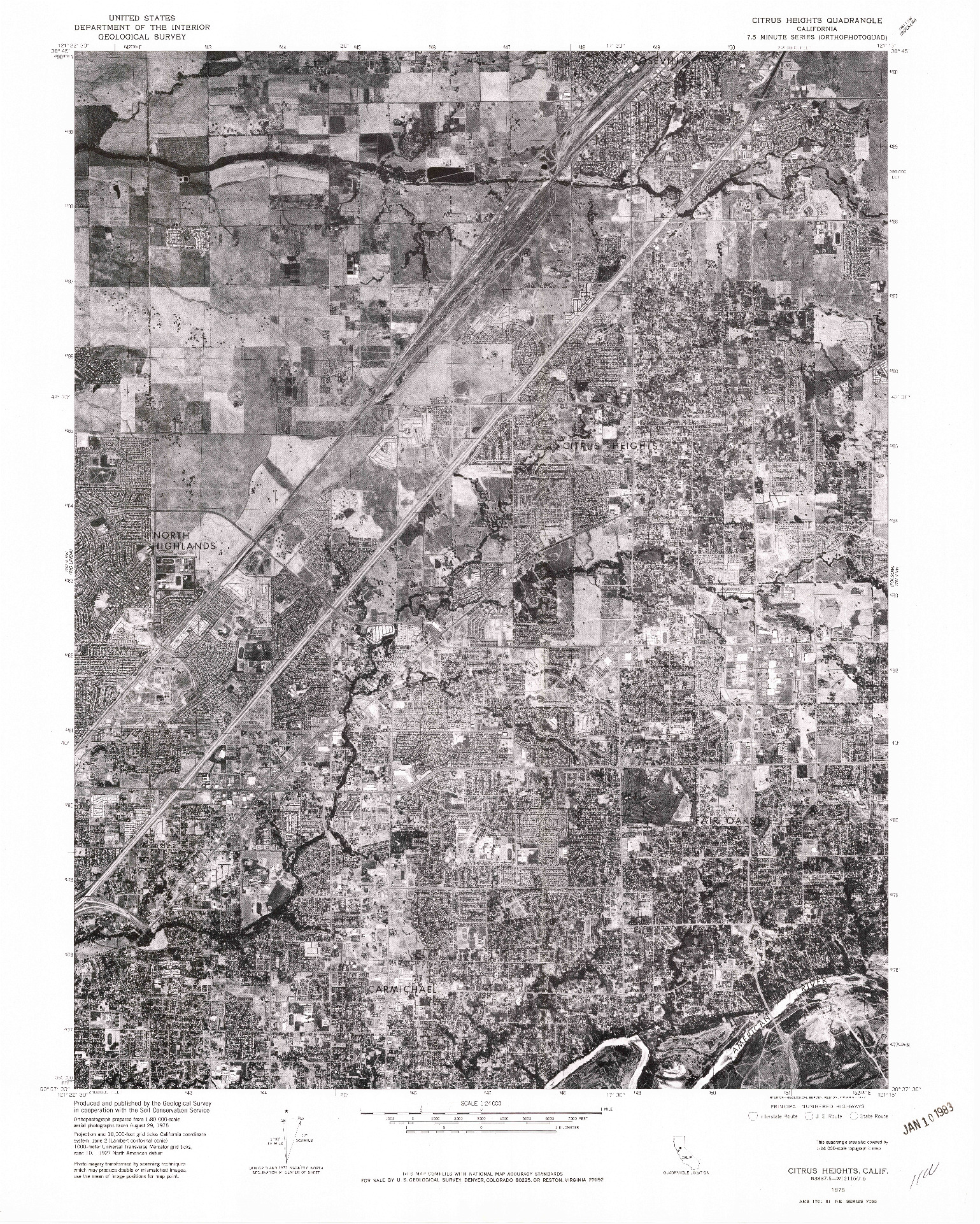 USGS 1:24000-SCALE QUADRANGLE FOR CITRUS HEIGHTS, CA 1975