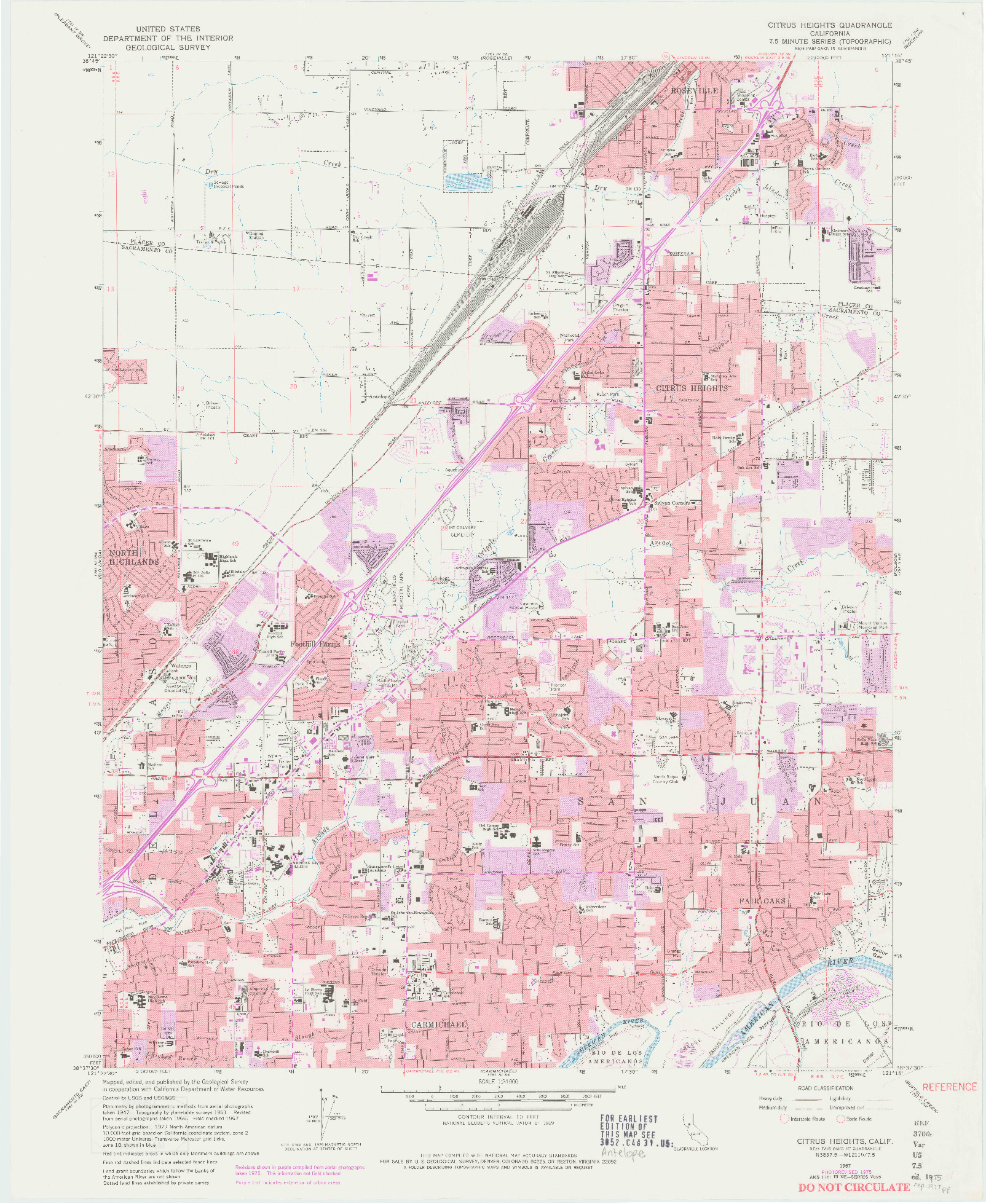 USGS 1:24000-SCALE QUADRANGLE FOR CITRUS HEIGHTS, CA 1967