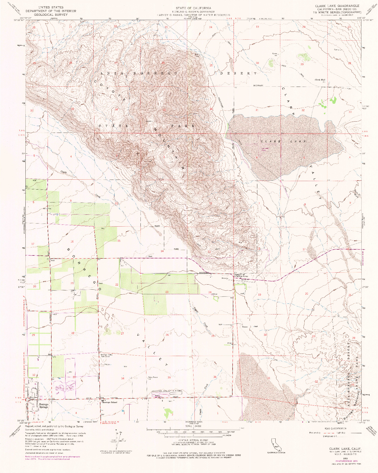USGS 1:24000-SCALE QUADRANGLE FOR CLARK LAKE, CA 1959