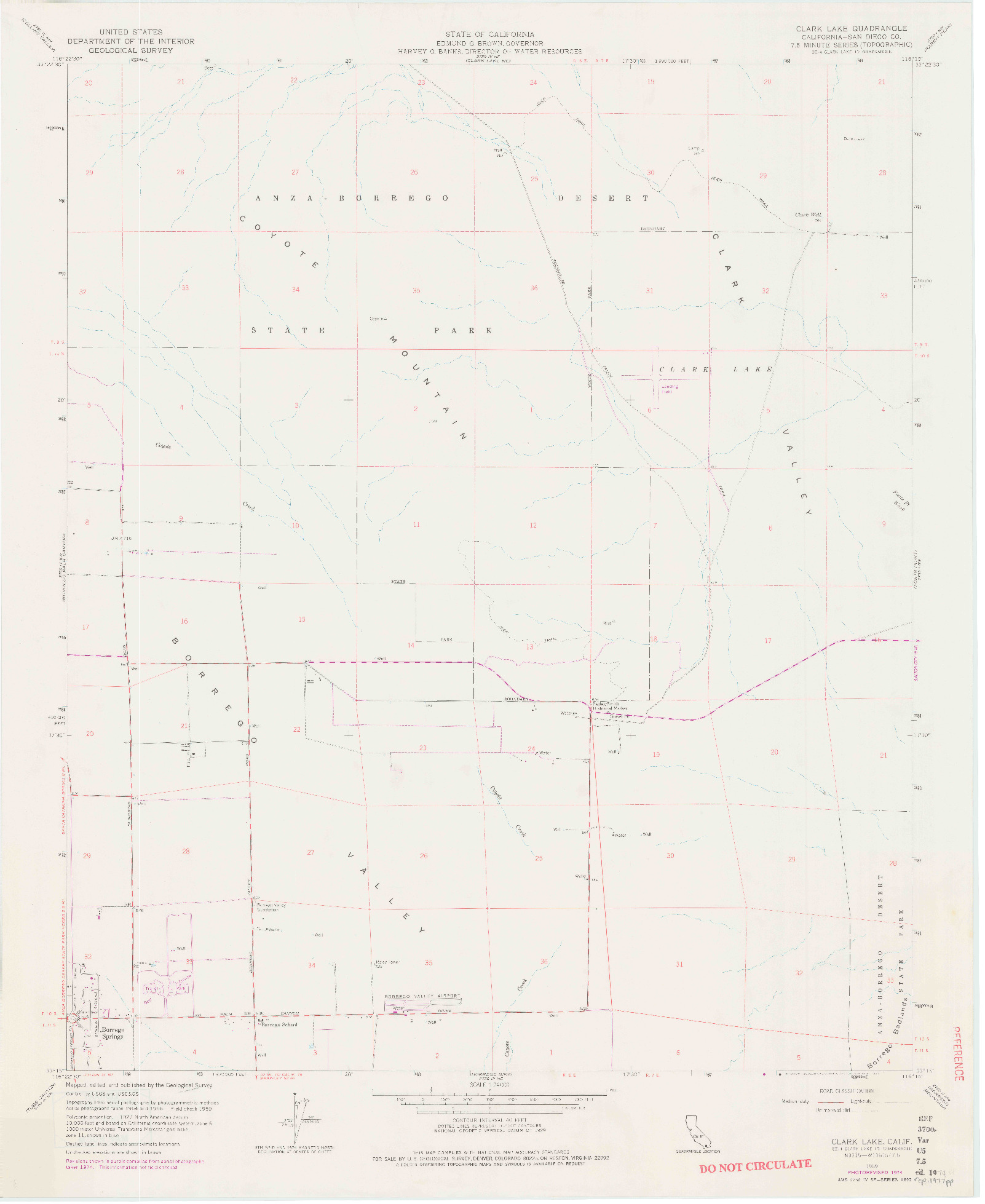 USGS 1:24000-SCALE QUADRANGLE FOR CLARK LAKE, CA 1959