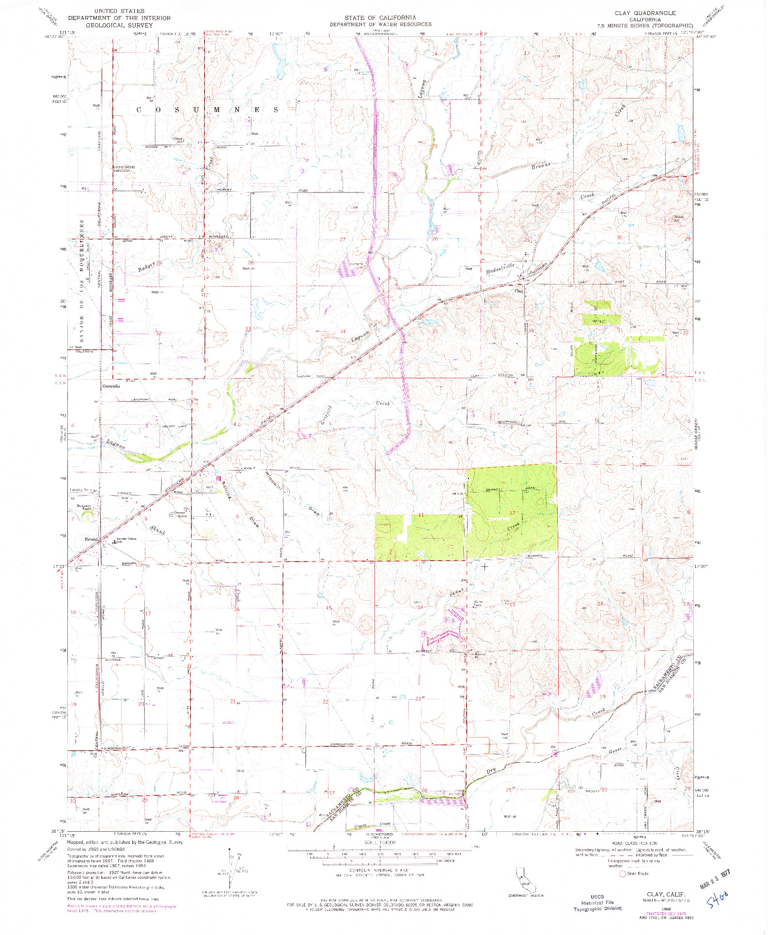 USGS 1:24000-SCALE QUADRANGLE FOR CLAY, CA 1968