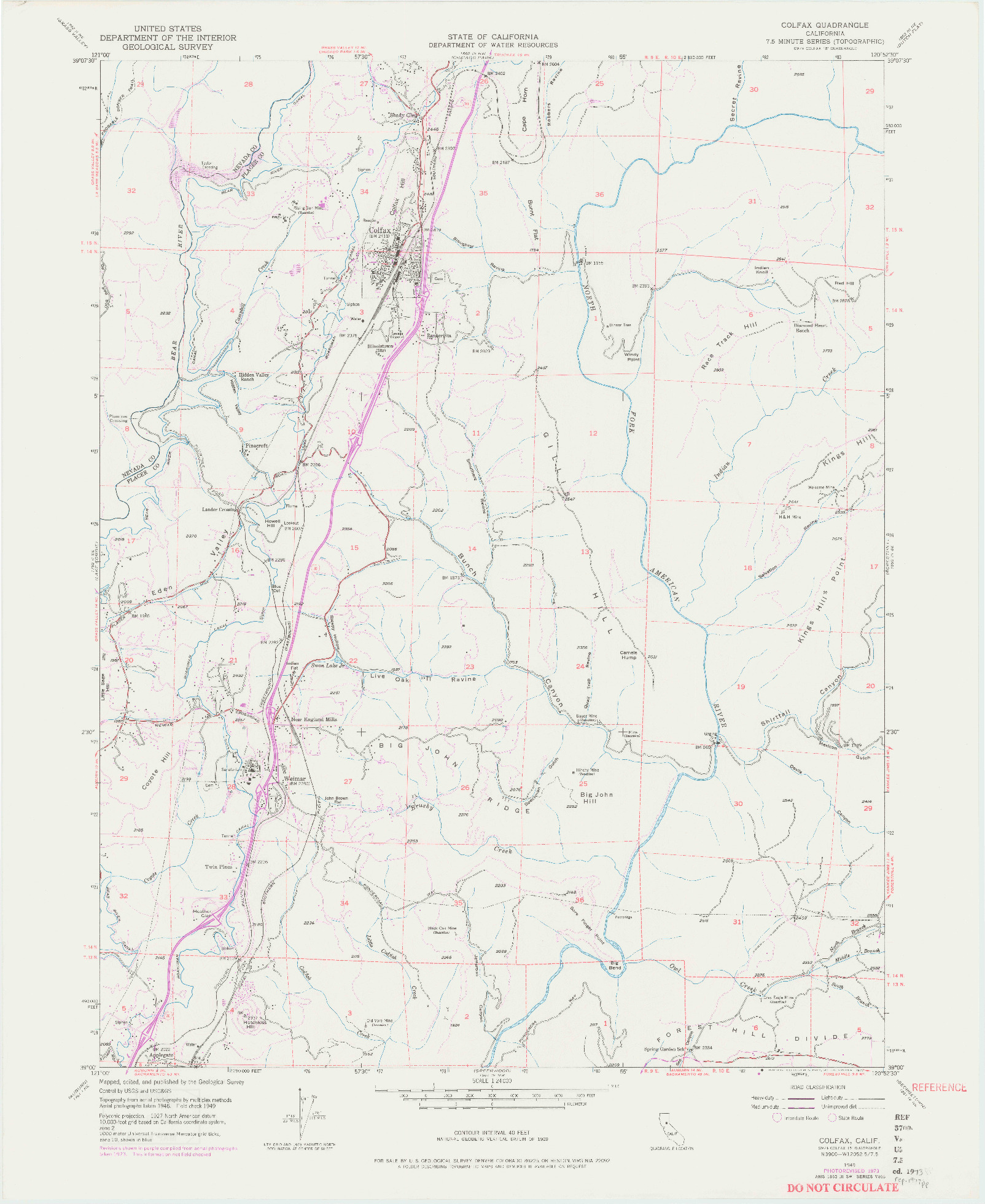 USGS 1:24000-SCALE QUADRANGLE FOR COLFAX, CA 1949