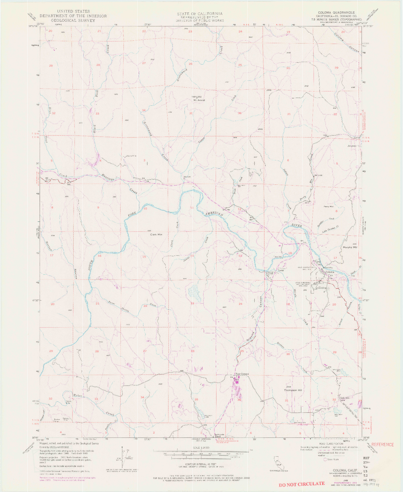 USGS 1:24000-SCALE QUADRANGLE FOR COLOMA, CA 1949