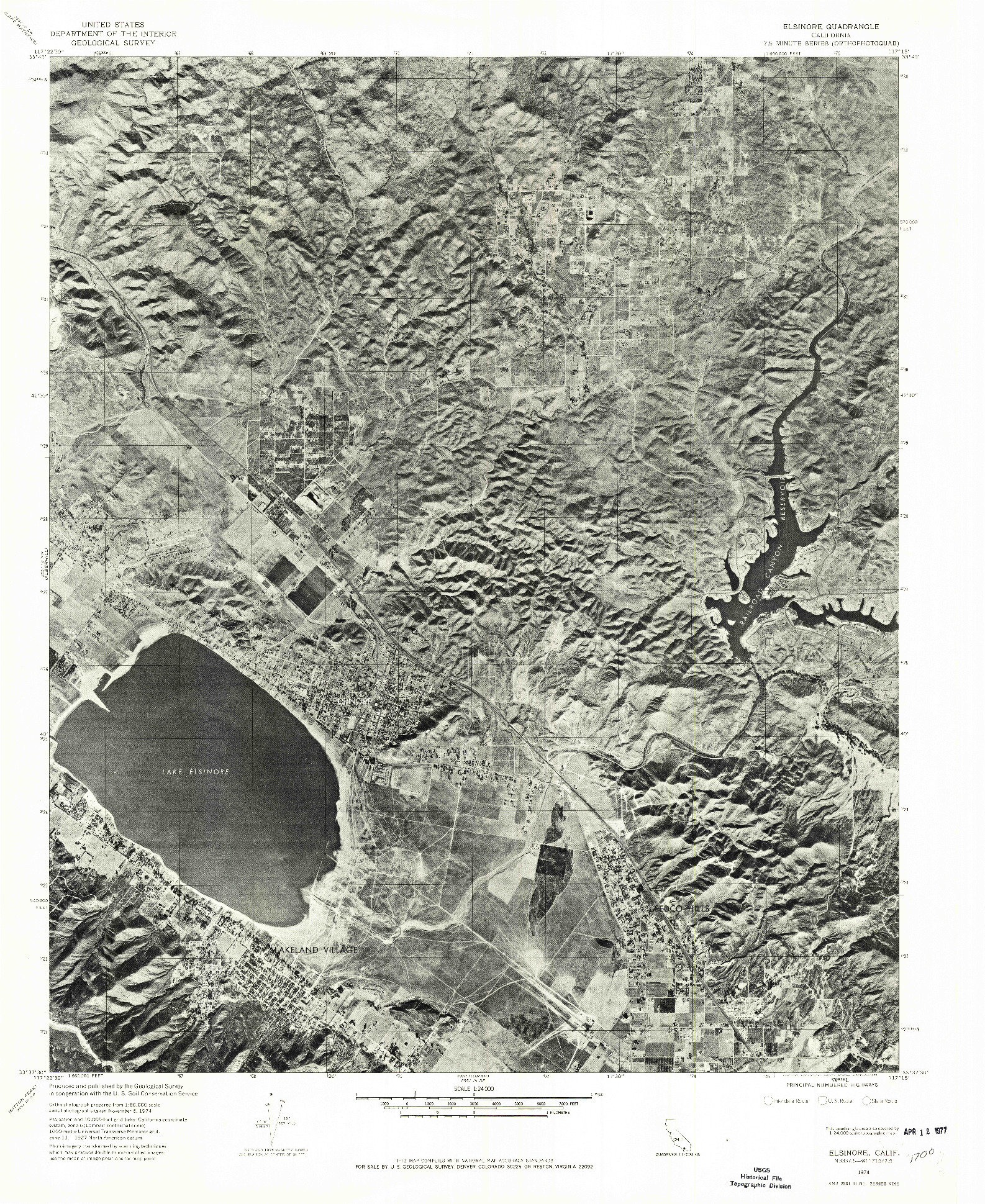 USGS 1:24000-SCALE QUADRANGLE FOR ELSINORE, CA 1974