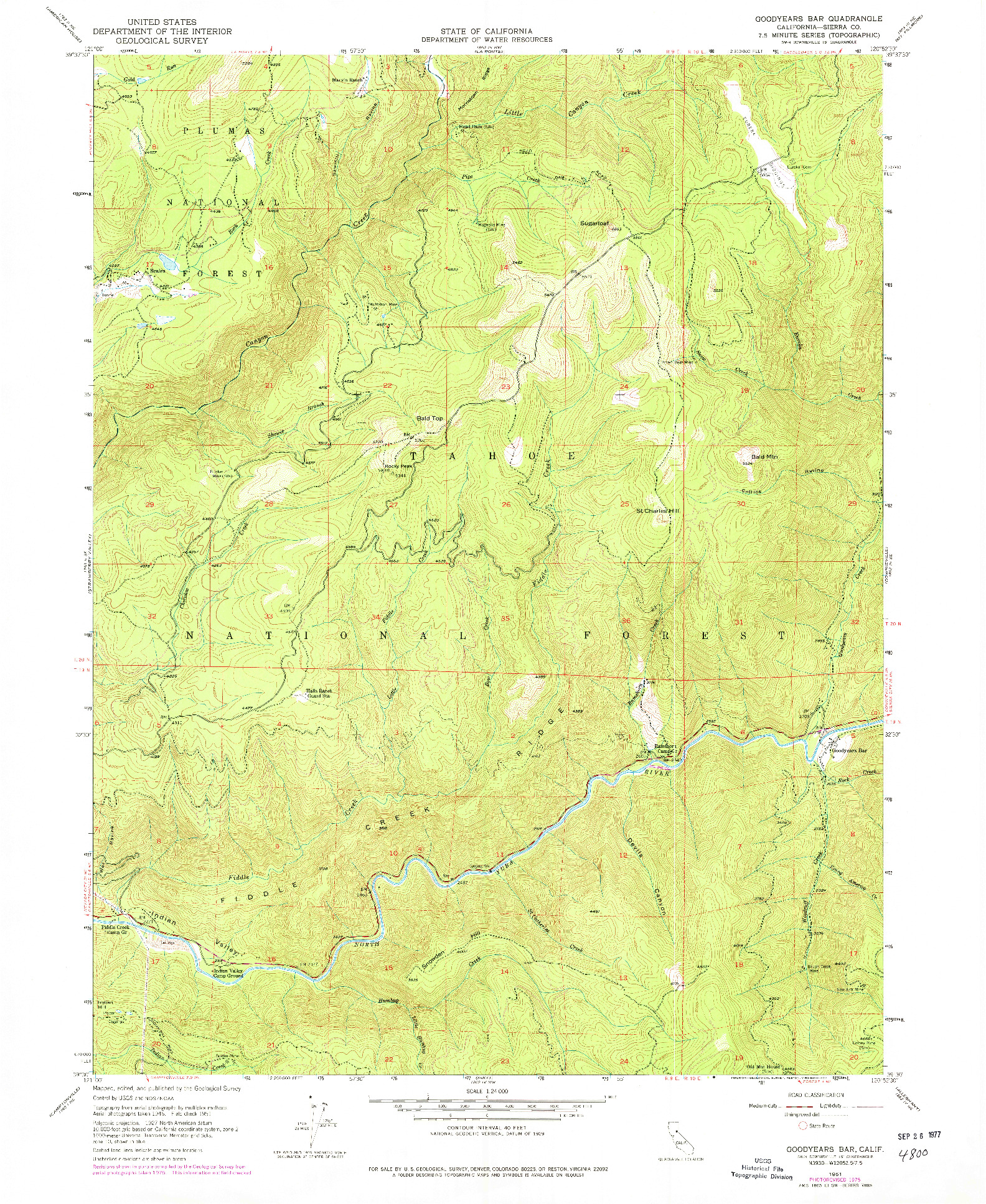 USGS 1:24000-SCALE QUADRANGLE FOR GOODYEARS BAR, CA 1951