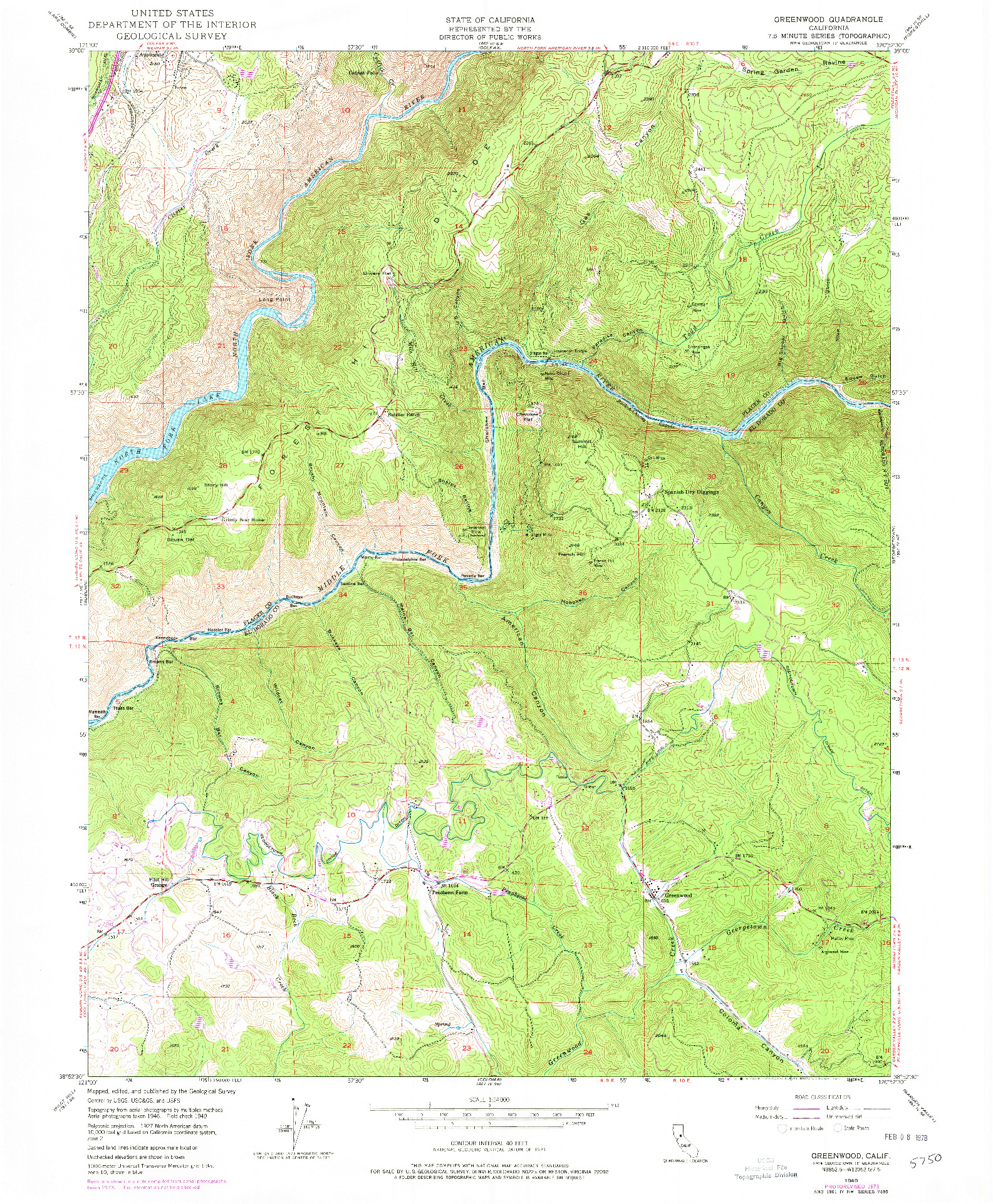 USGS 1:24000-SCALE QUADRANGLE FOR GREENWOOD, CA 1949