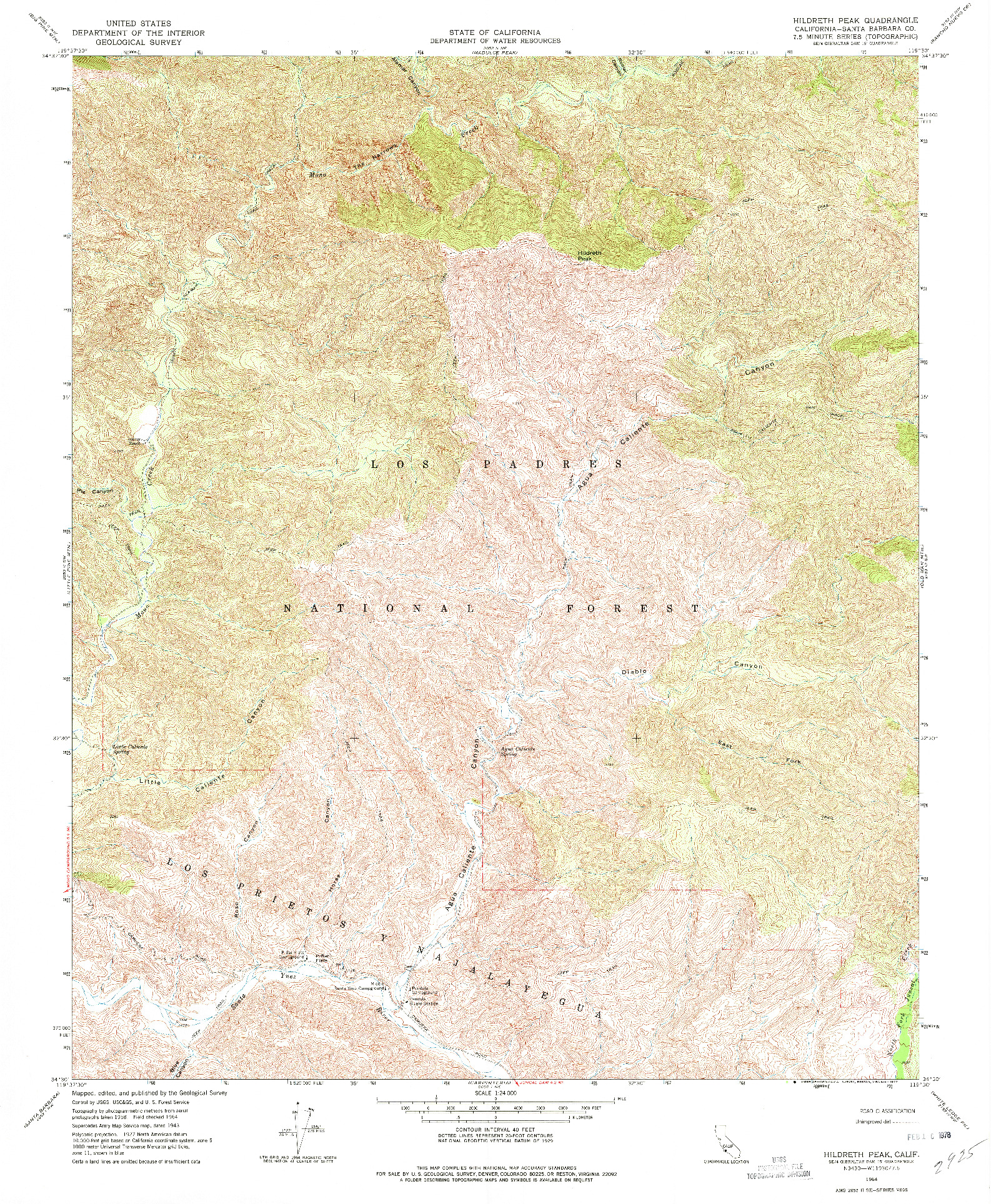 USGS 1:24000-SCALE QUADRANGLE FOR HILDRETH PEAK, CA 1964