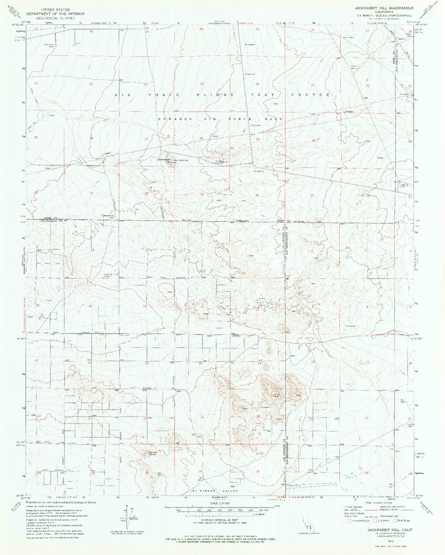USGS 1:24000-SCALE QUADRANGLE FOR JACKRABBIT HILL, CA 1973