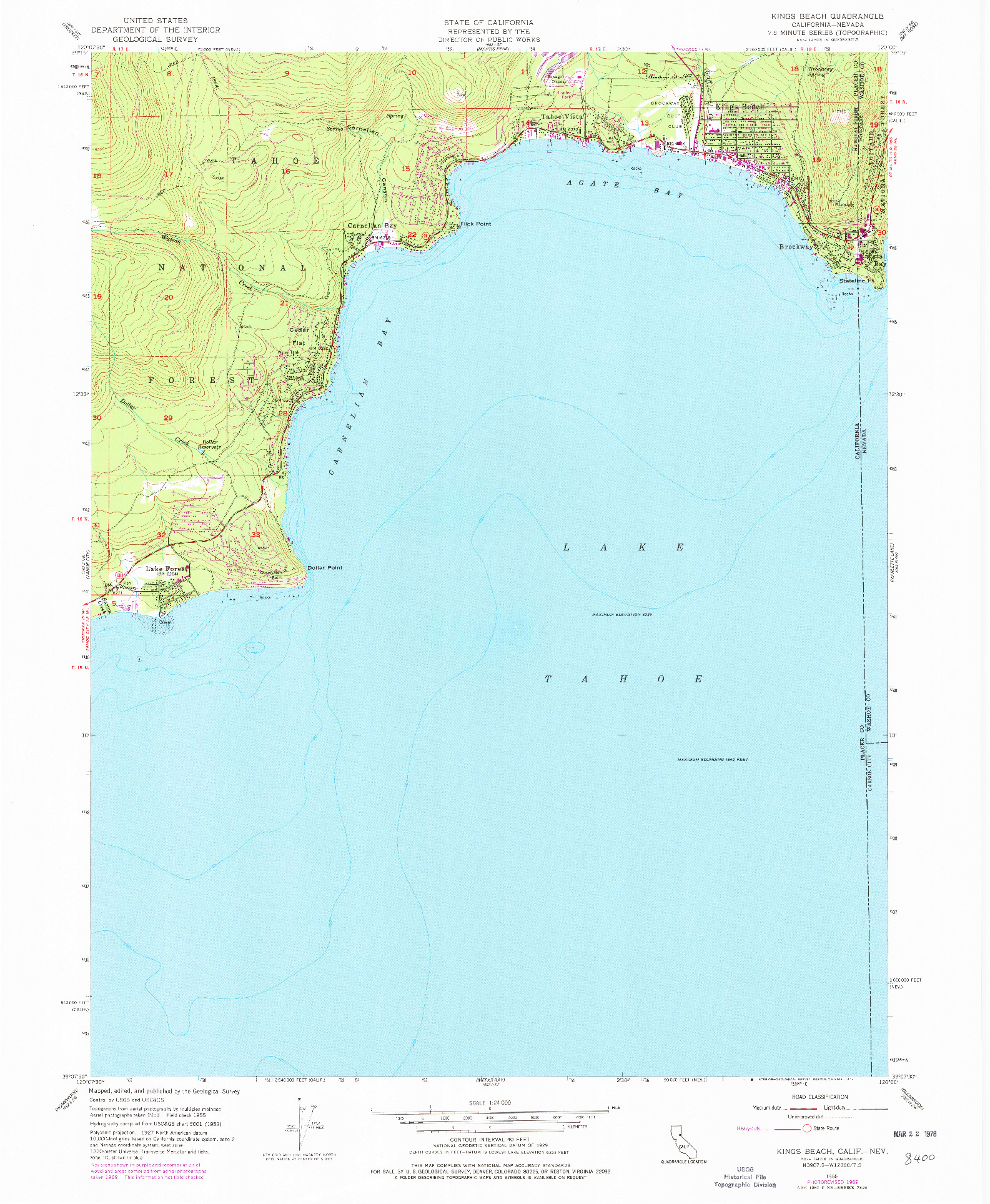 USGS 1:24000-SCALE QUADRANGLE FOR KINGS BEACH, CA 1955