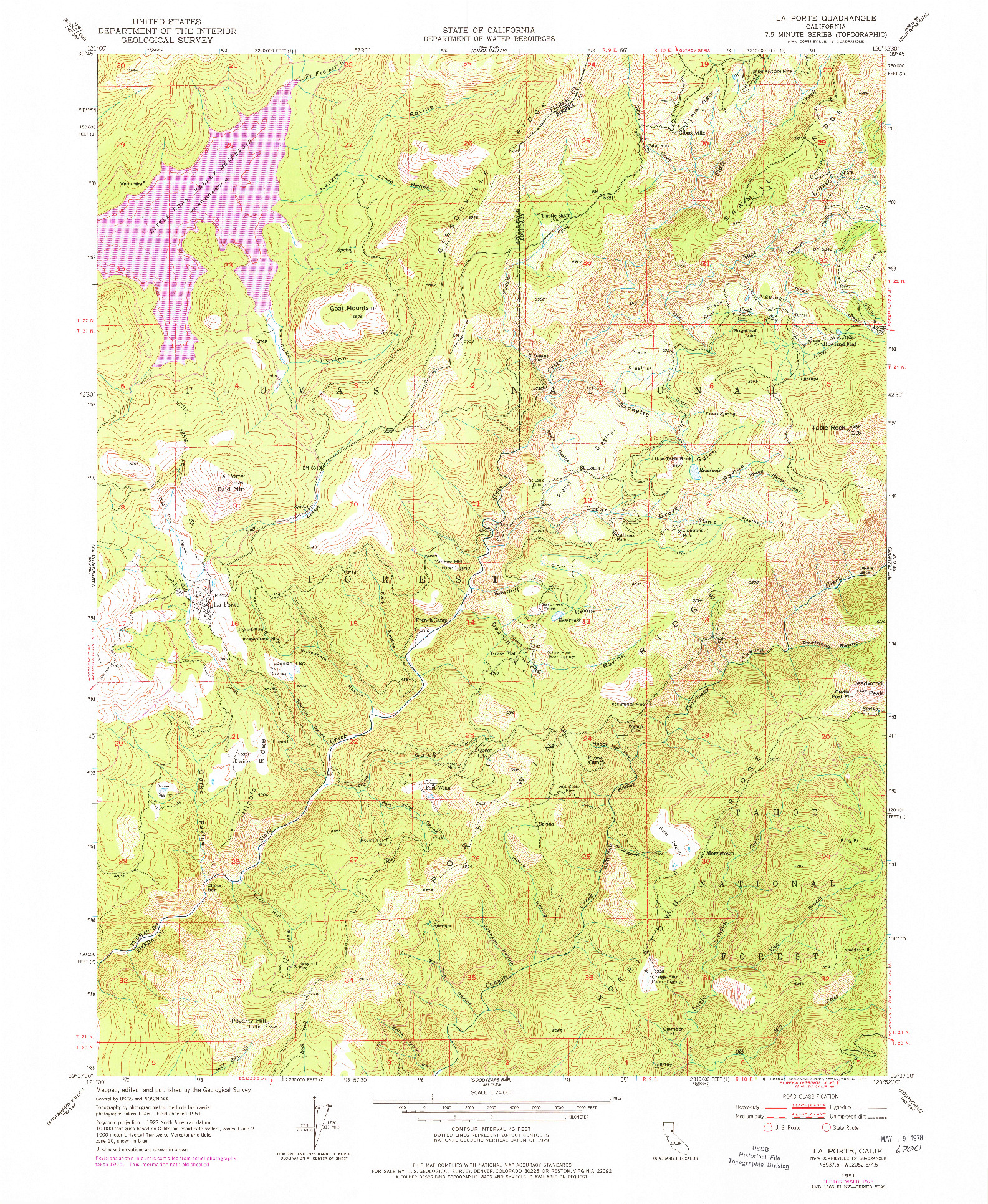 USGS 1:24000-SCALE QUADRANGLE FOR LA PORTE, CA 1951