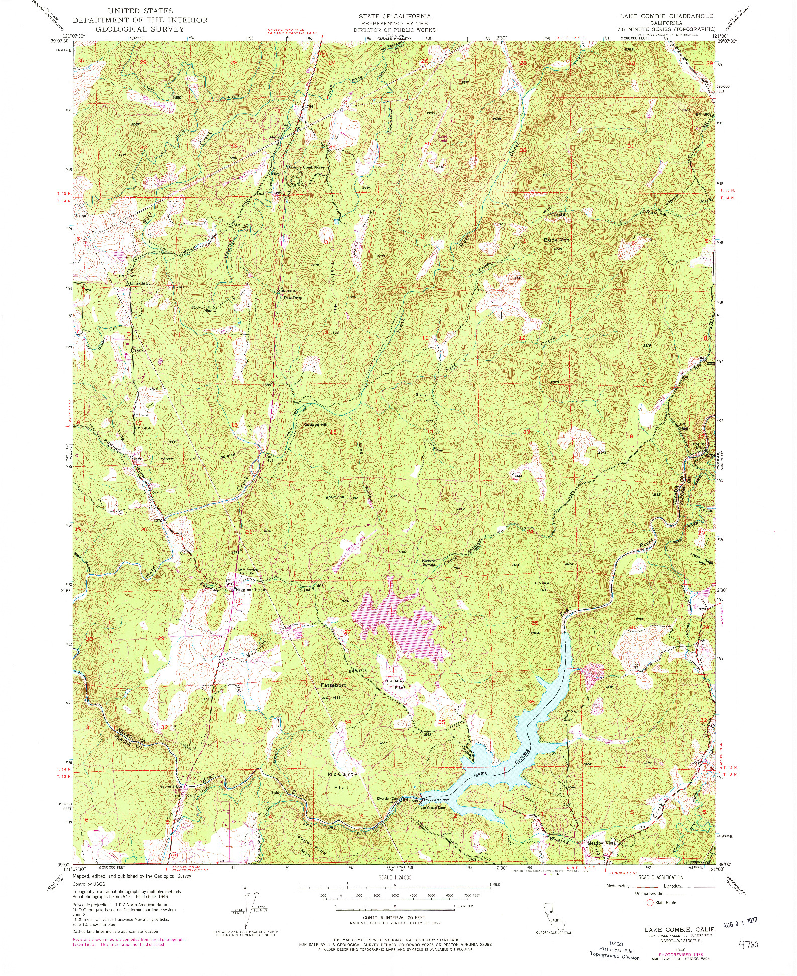 USGS 1:24000-SCALE QUADRANGLE FOR LAKE COMBIE, CA 1949