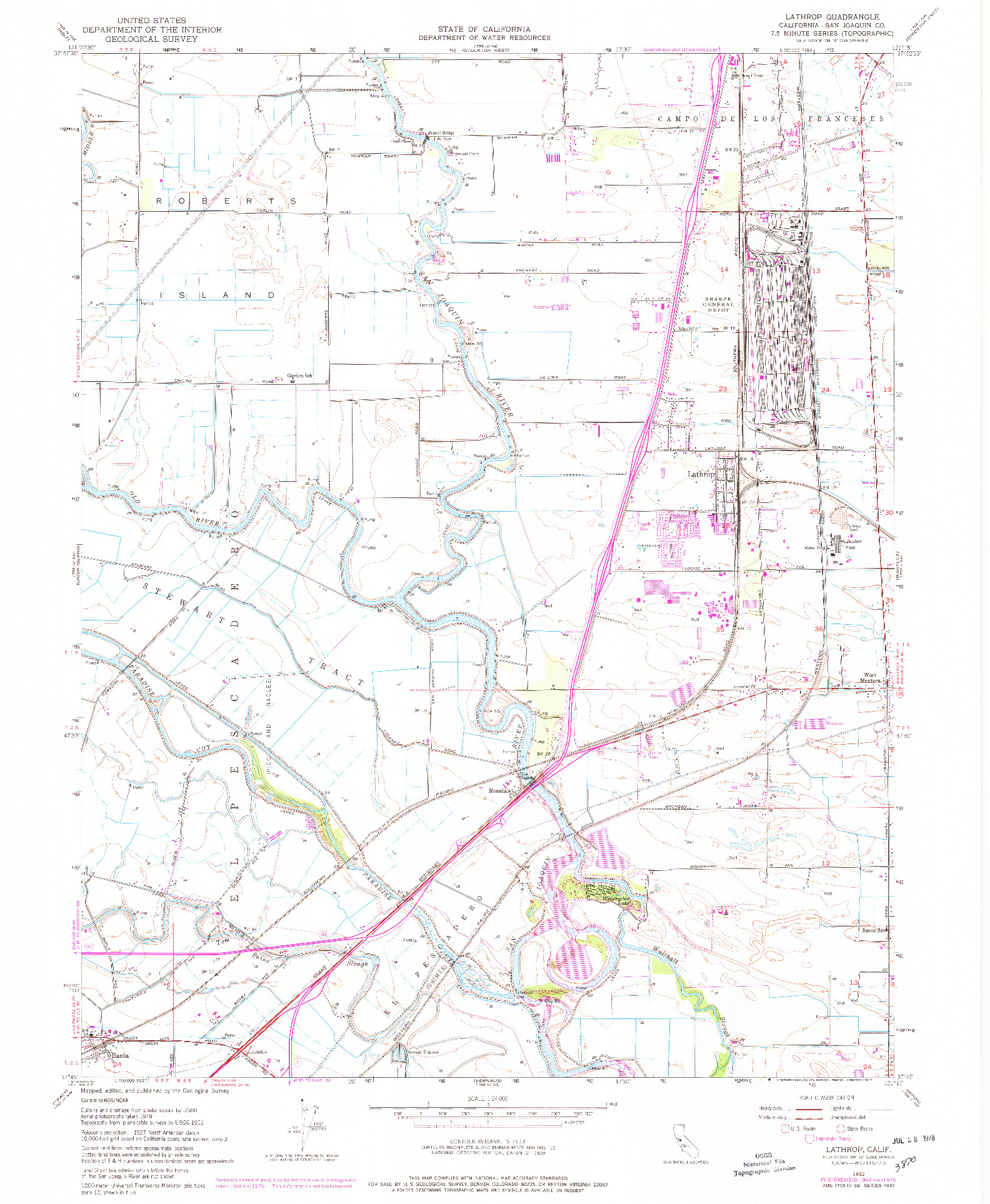 USGS 1:24000-SCALE QUADRANGLE FOR LATHROP, CA 1952