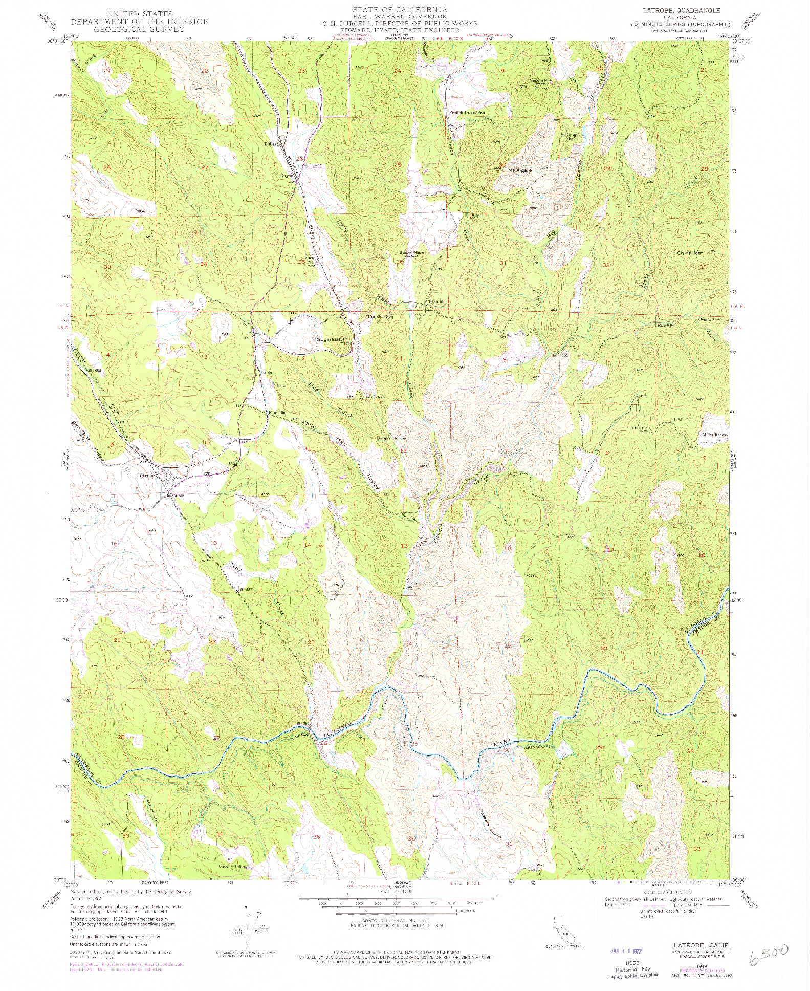 USGS 1:24000-SCALE QUADRANGLE FOR LATROBE, CA 1949