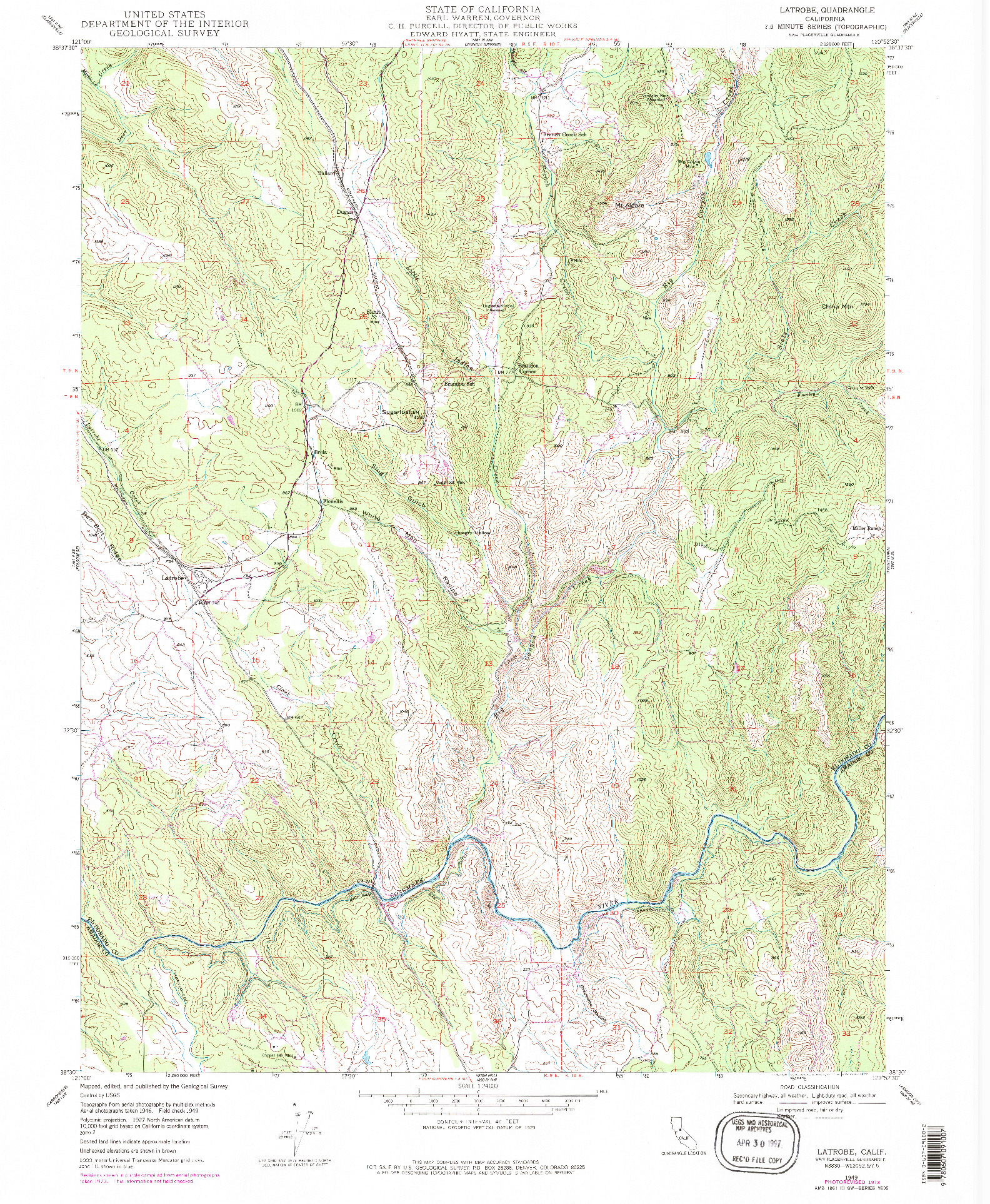 USGS 1:24000-SCALE QUADRANGLE FOR LATROBE, CA 1949