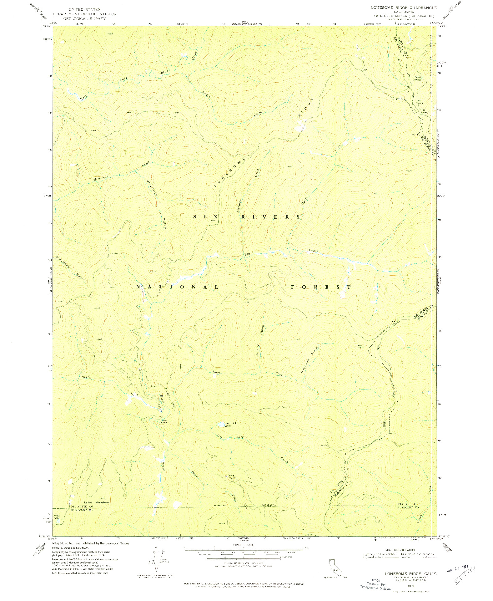 USGS 1:24000-SCALE QUADRANGLE FOR LONESOME RIDGE, CA 1974