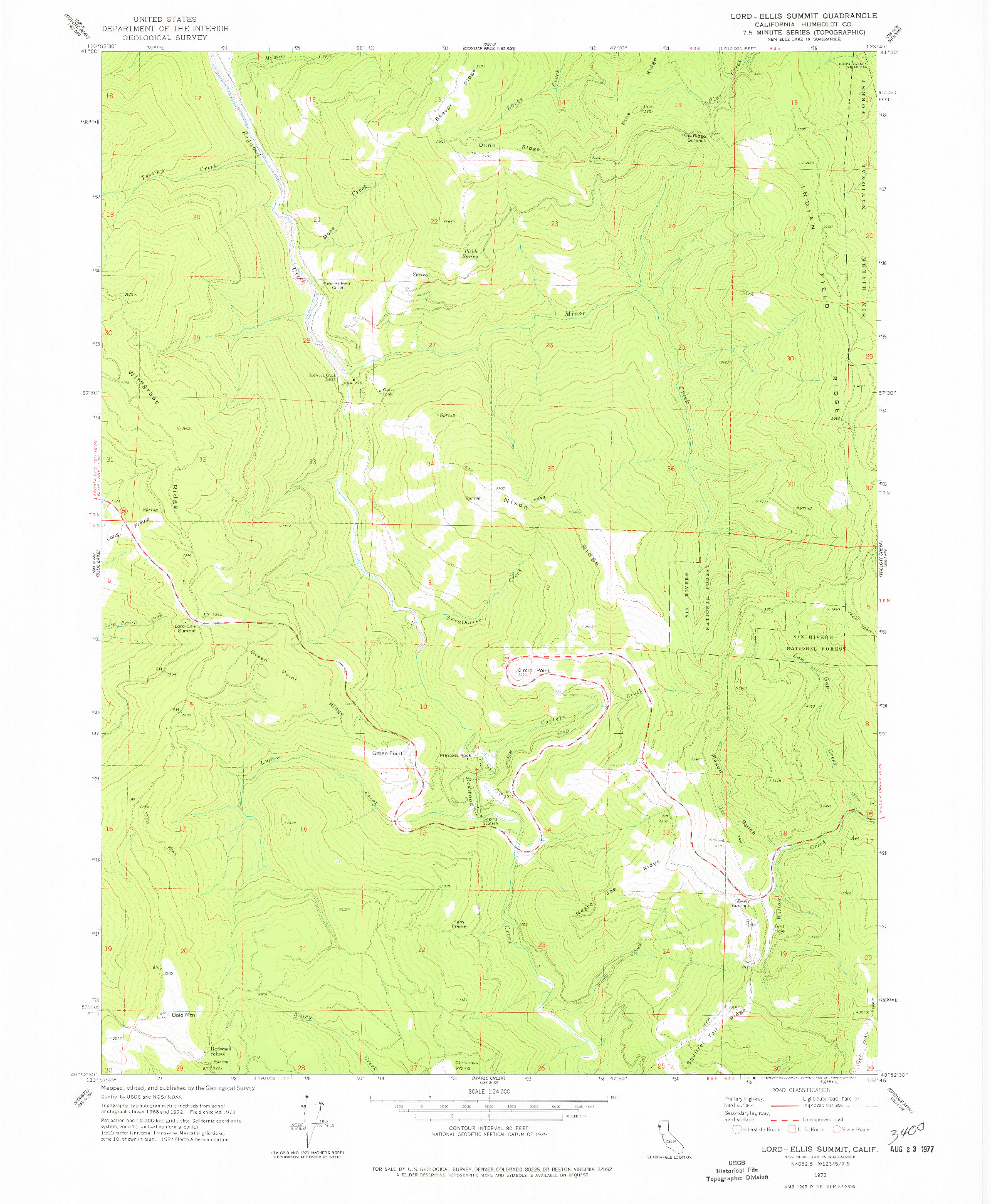 USGS 1:24000-SCALE QUADRANGLE FOR LORD-ELLIS SUMMIT, CA 1973